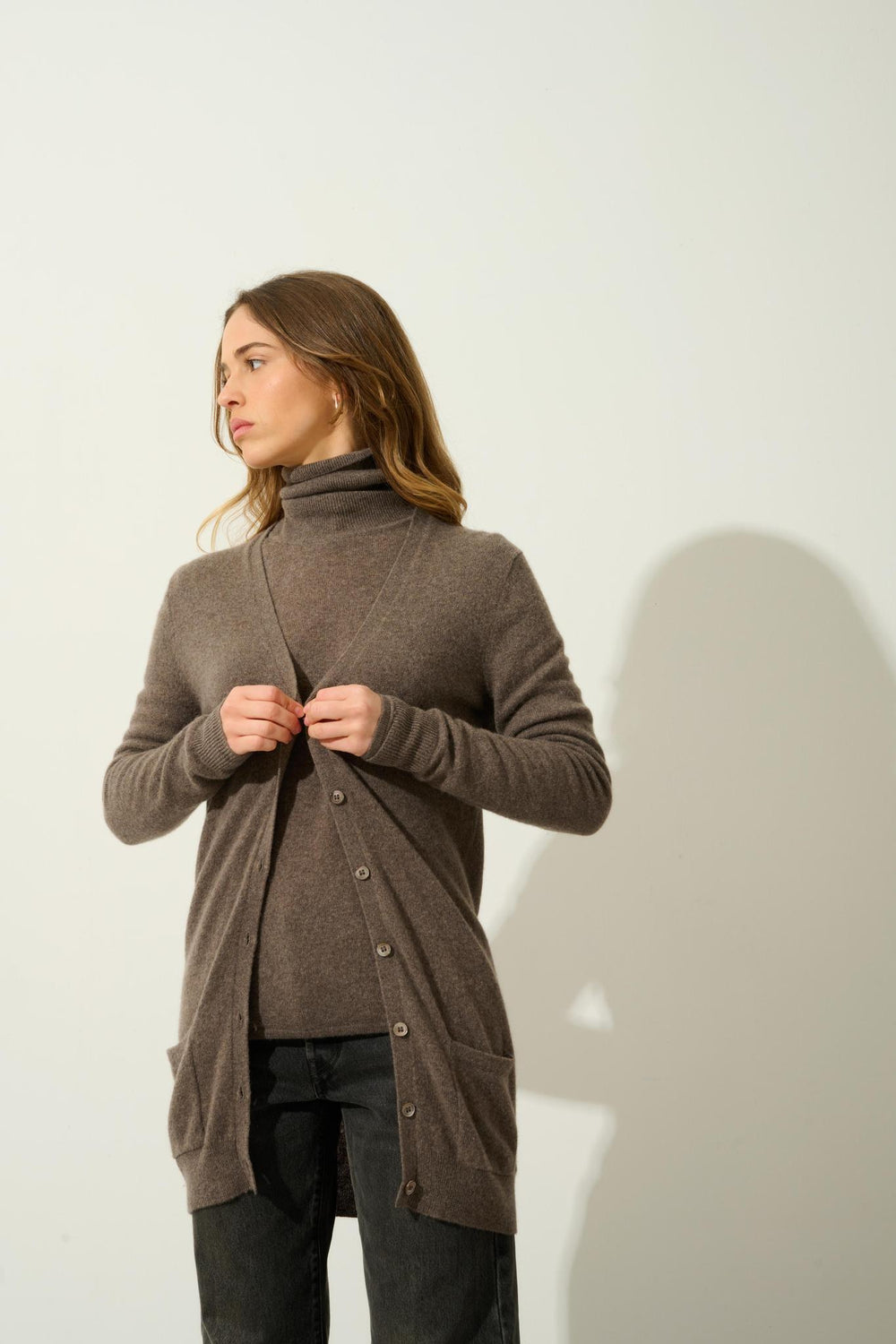 CIMET taupe mottled v-neck cardigan 100% cashmere