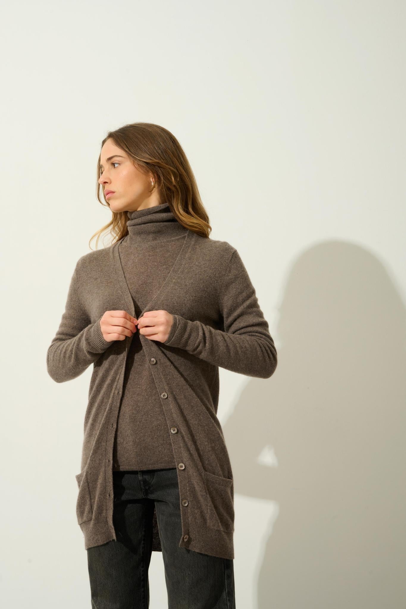 CIMET taupe mottled v-neck cardigan 100% cashmere