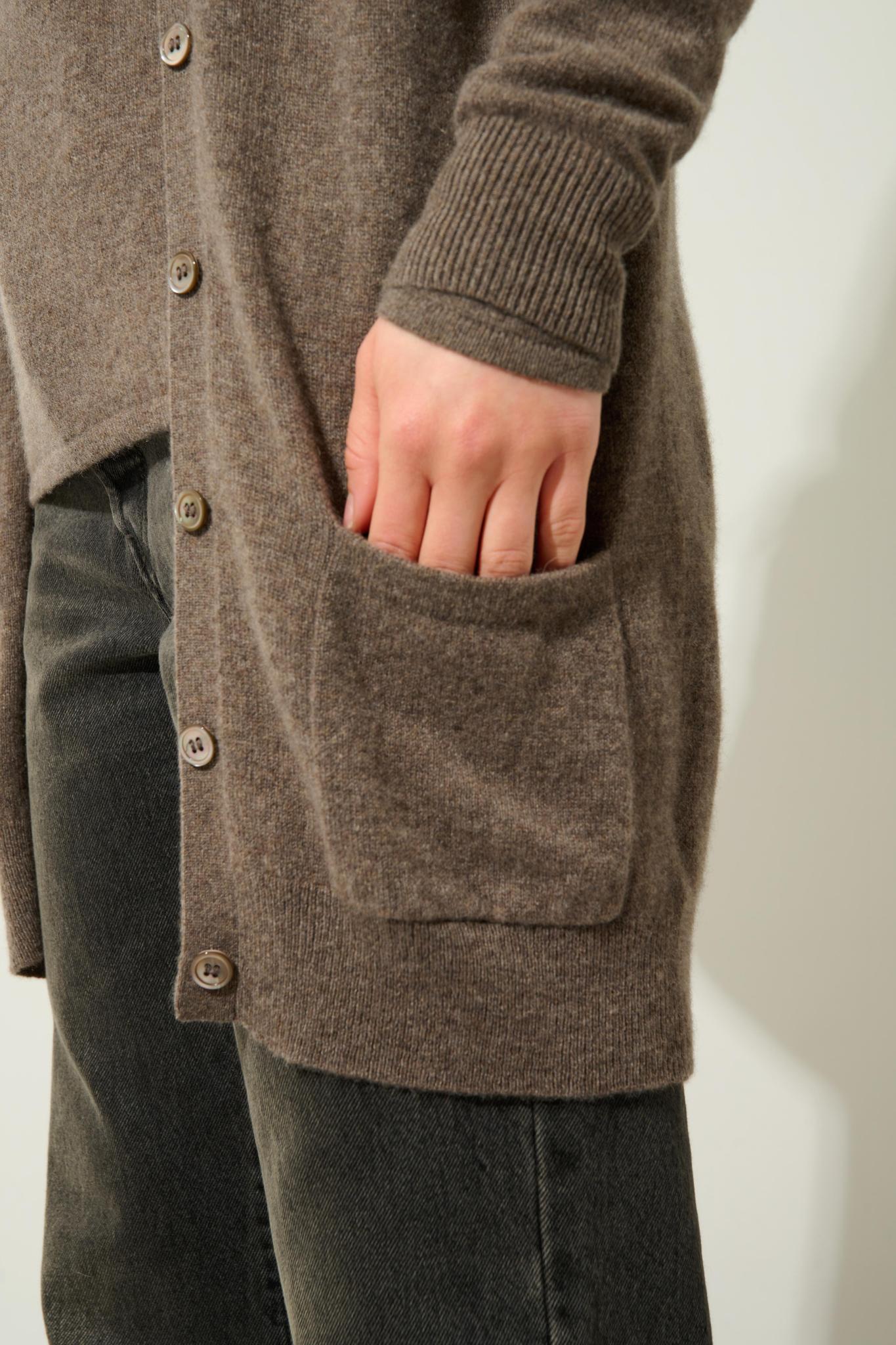 CIMET taupe mottled v-neck cardigan 100% cashmere