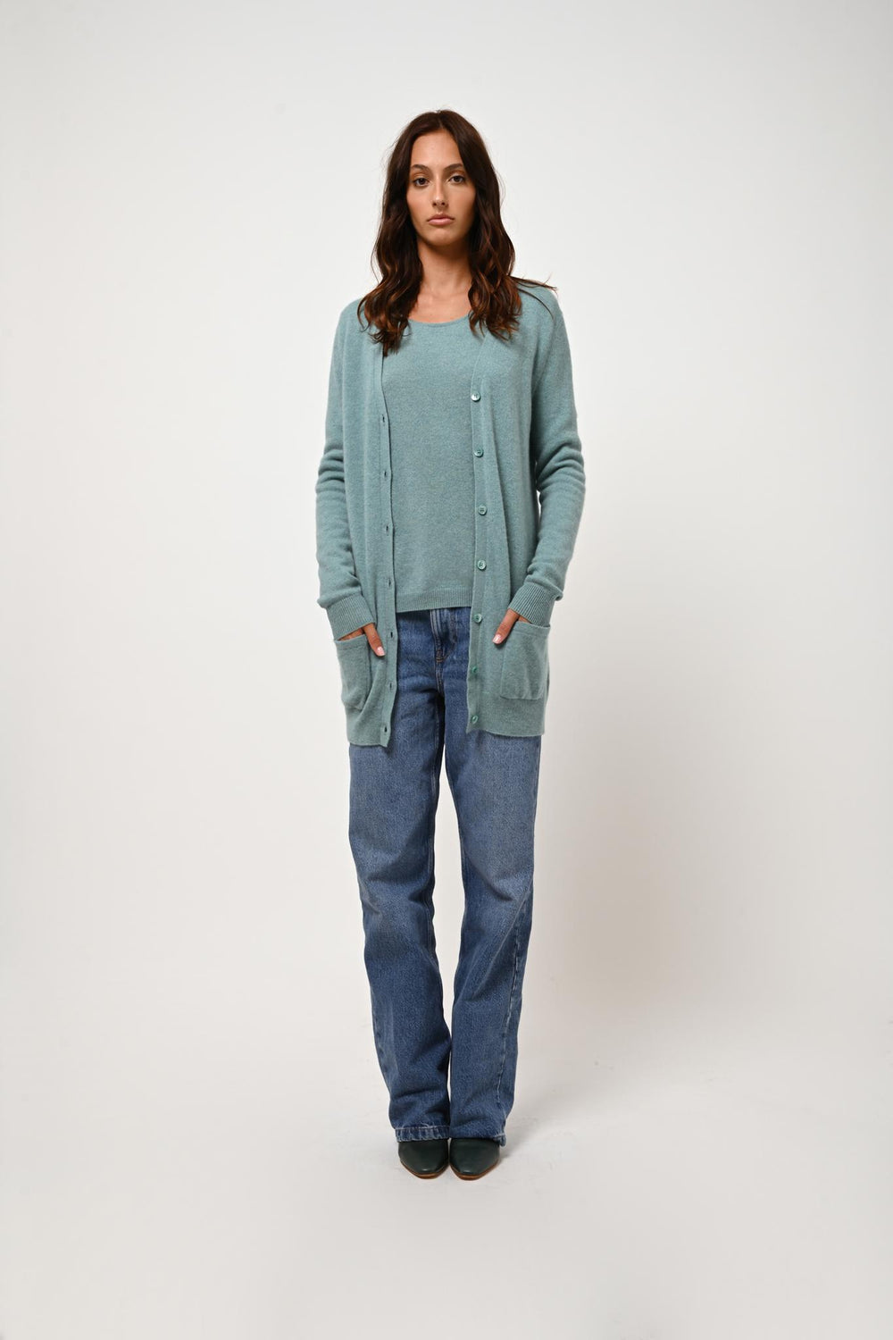 CIMET v-neck cardigan mottled green 100% cashmere