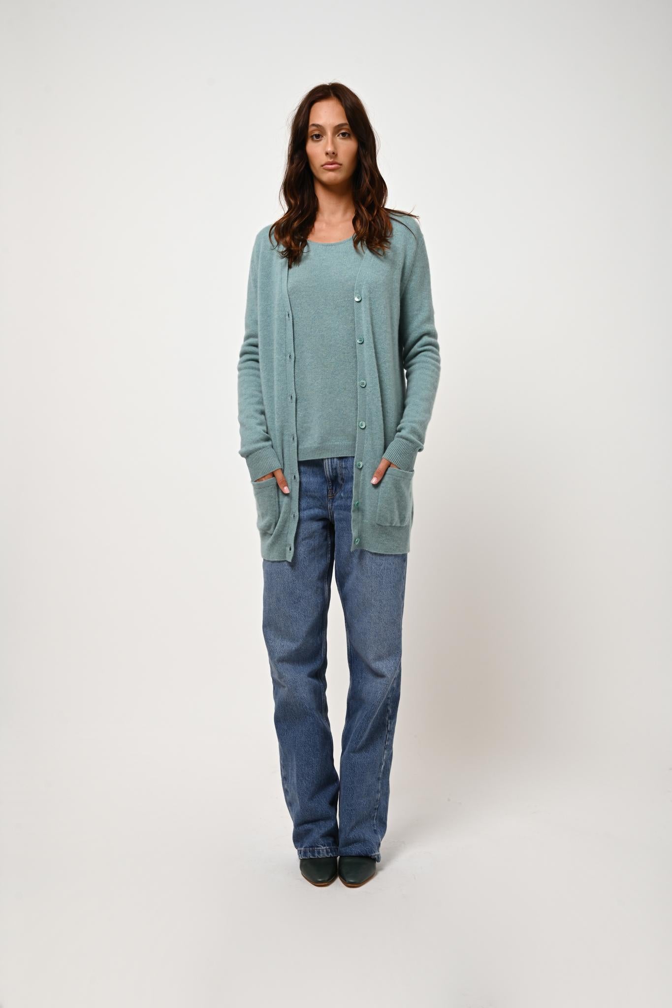 CIMET v-neck cardigan mottled green 100% cashmere