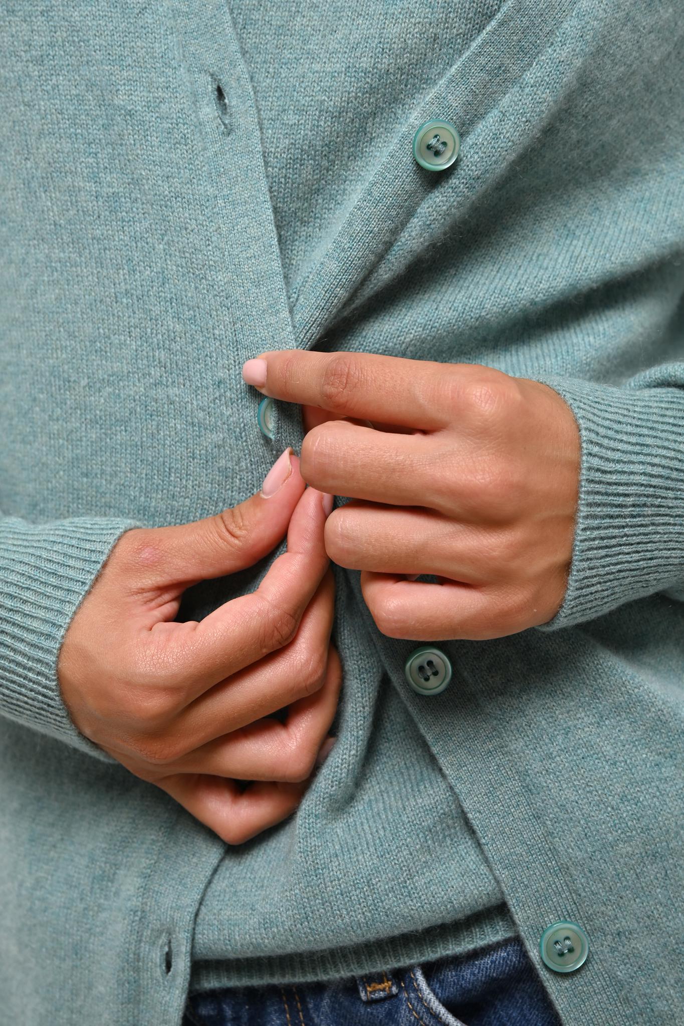 CIMET v-neck cardigan mottled green 100% cashmere