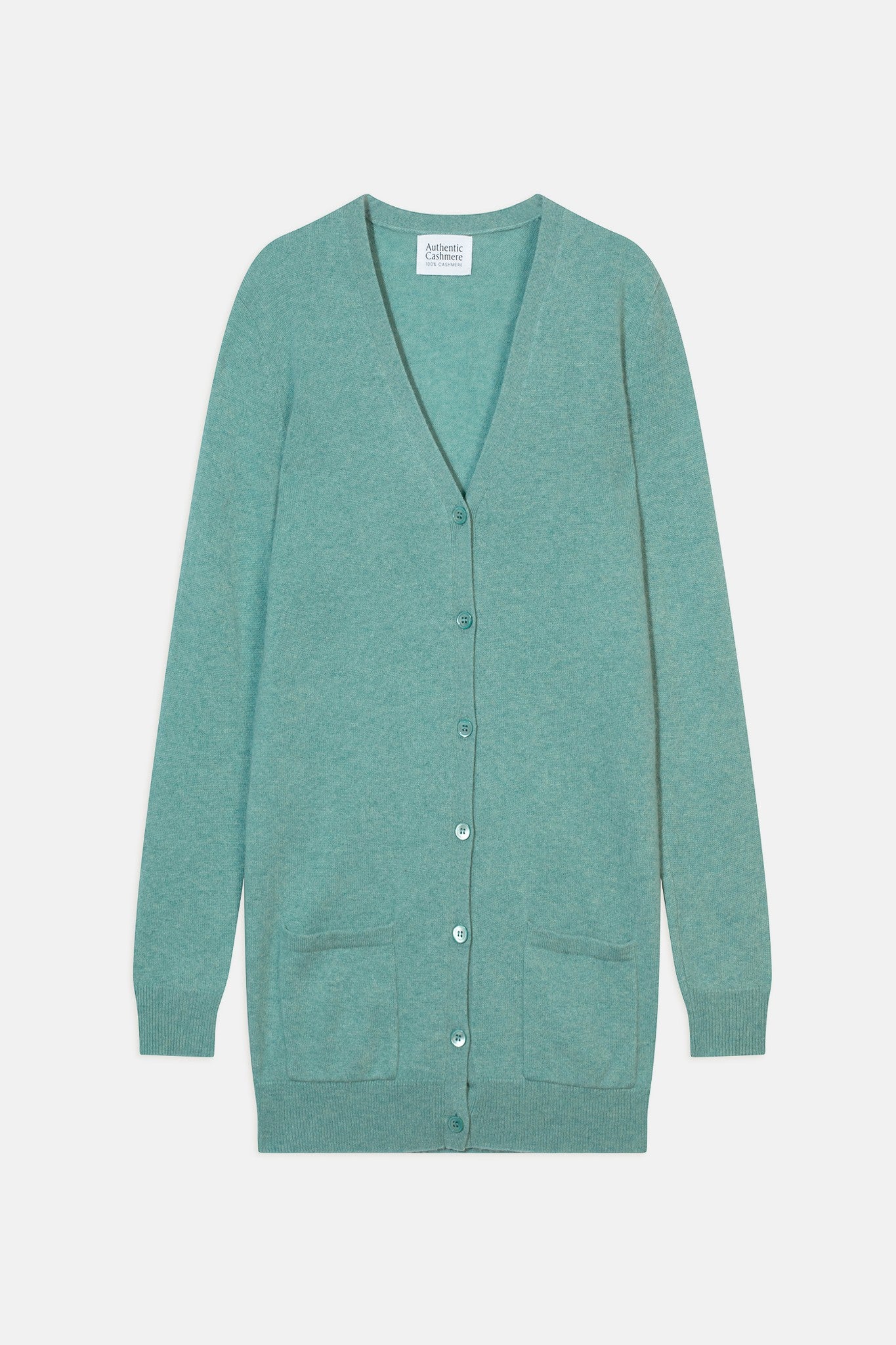 cimet cardigan col v vert chiné 100% cachemire