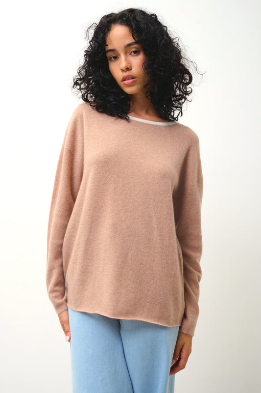 CLOLA pull col rond camel chiné 100% cachemire