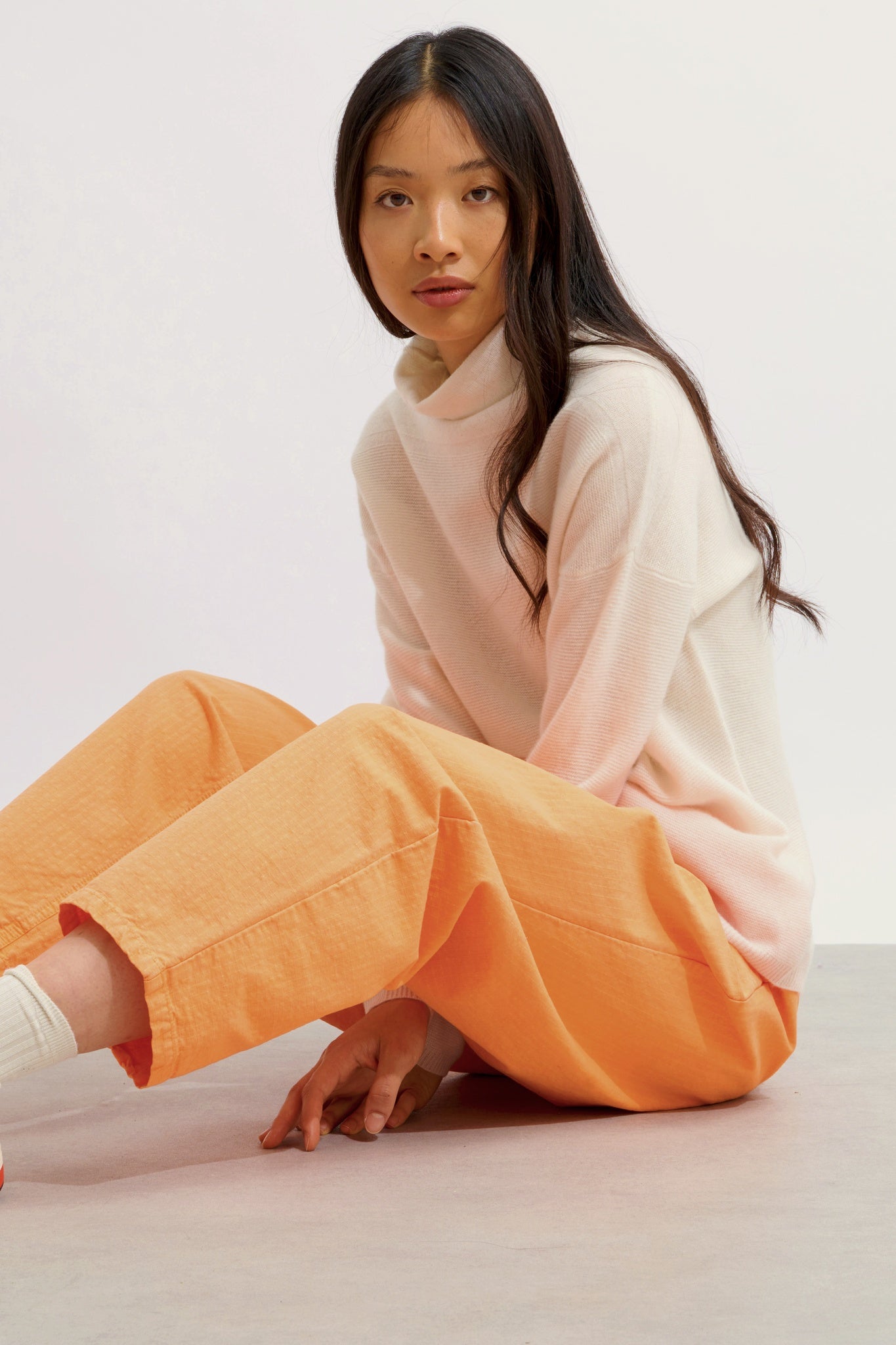 COLLIN pull col roulé ivoire 100% cachemire