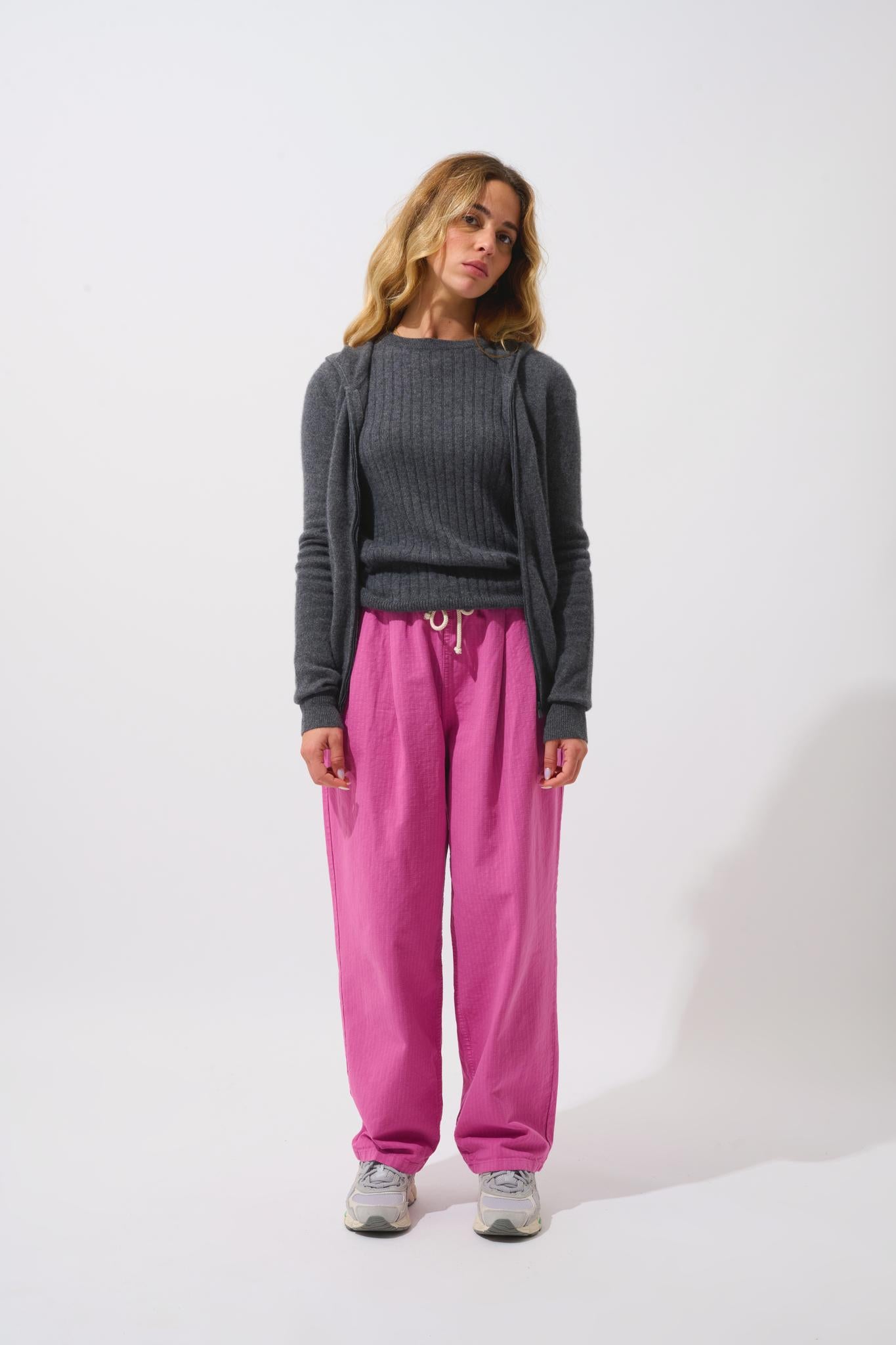 COLOMBIS gilet zippé capuche anthracite chiné 100% cachemire