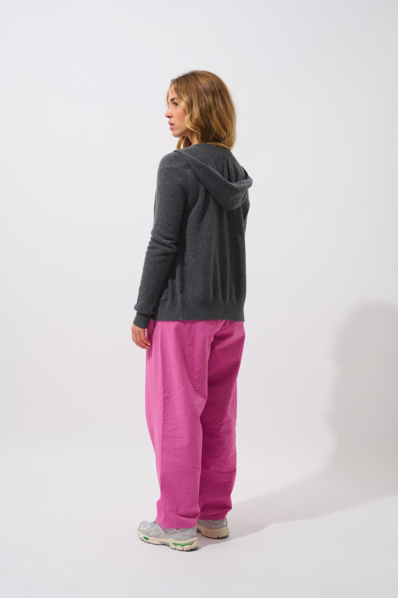 COLOMBIS gilet zippé capuche anthracite chiné 100% cachemire