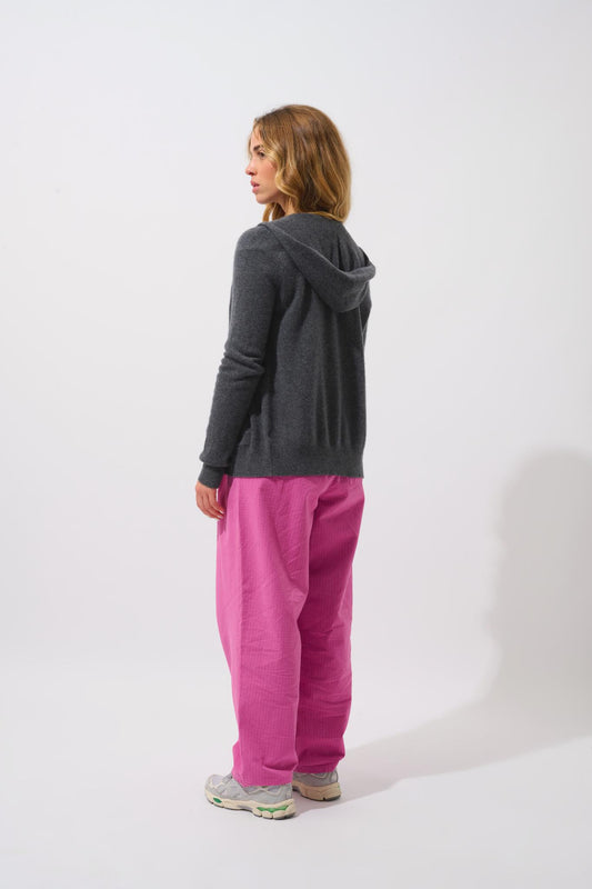 COLOMBIS hooded zip cardigan anthracite mottled 100% cashmere