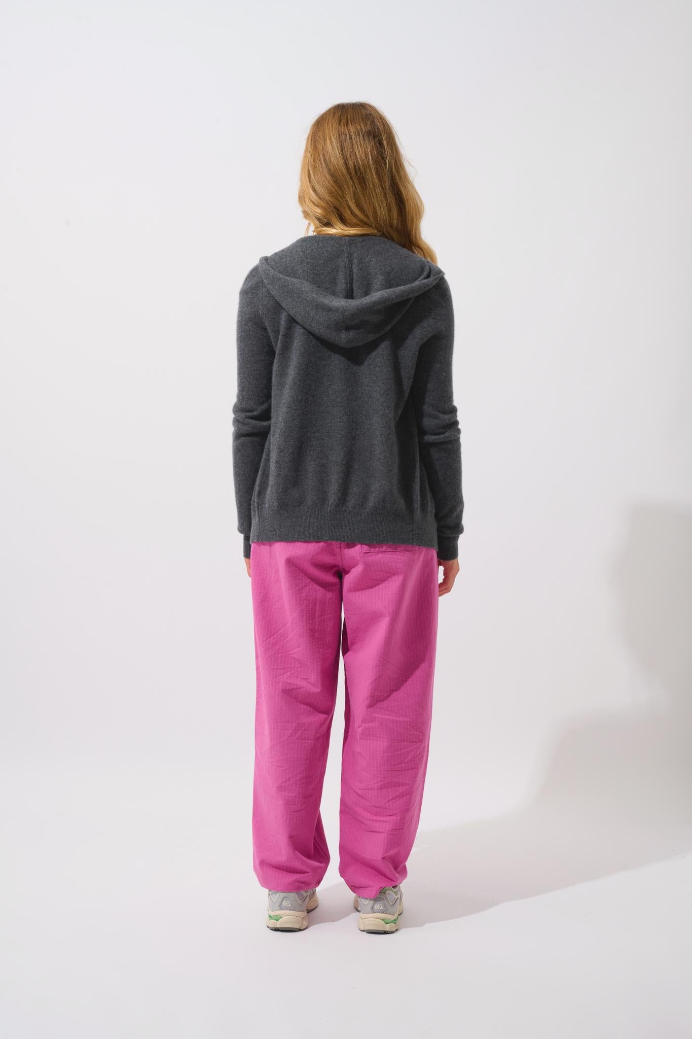 COLOMBIS gilet zippé capuche anthracite chiné 100% cachemire