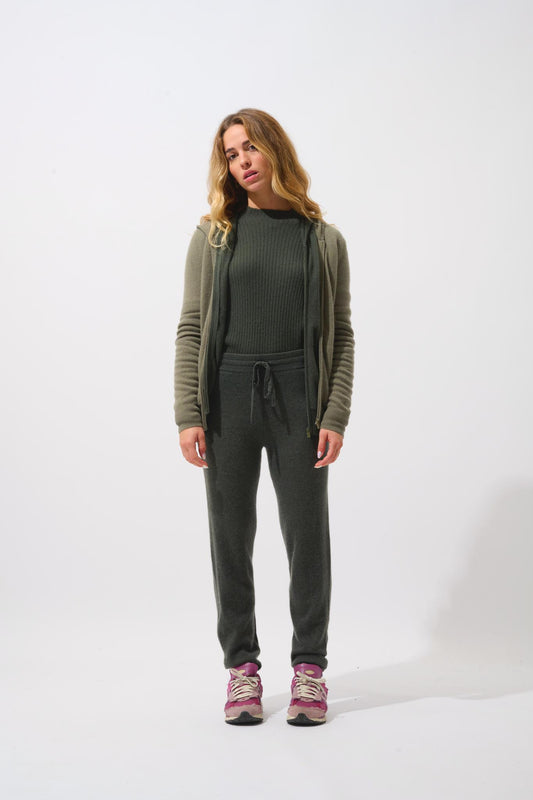 COLOMBIS army hooded zip cardigan 100% cashmere