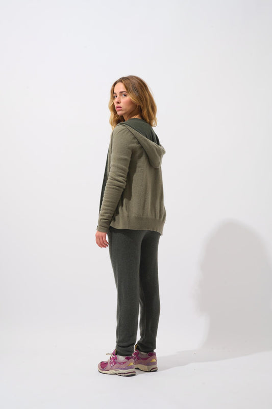 COLOMBIS army hooded zip cardigan 100% cashmere