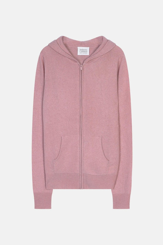 COLOMBIS gilet zippé capuche bois de rose 100% cachemire