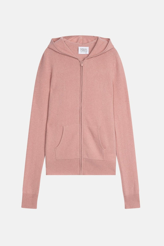 COLOMBIS gilet zippé capuche bois de rose 100% cachemire