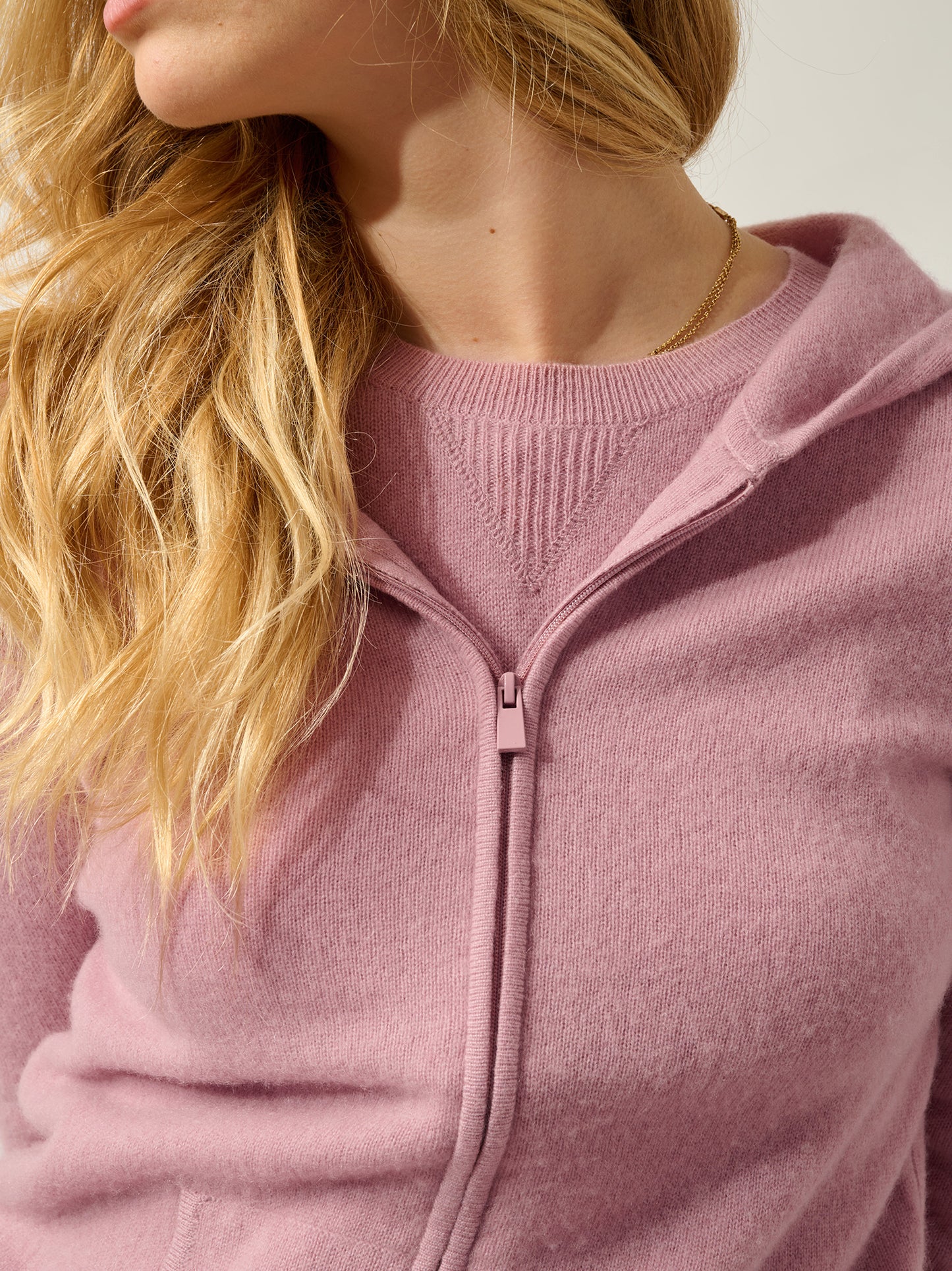 COLOMBIS gilet zippé capuche bois de rose 100% cachemire