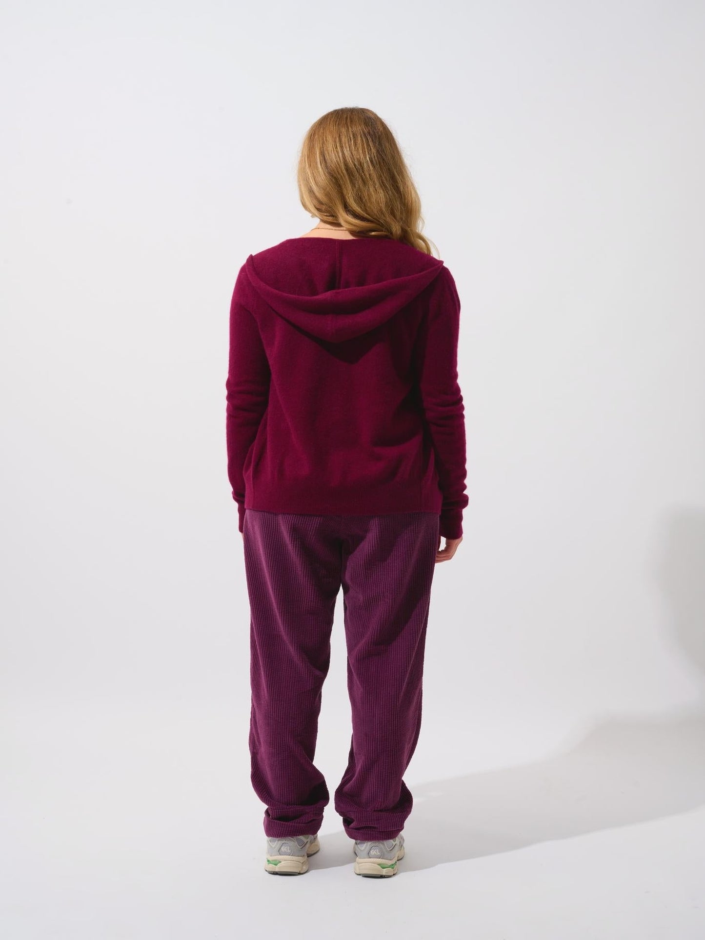 COLOMBIS gilet zippé capuche bordeaux 100% cachemire