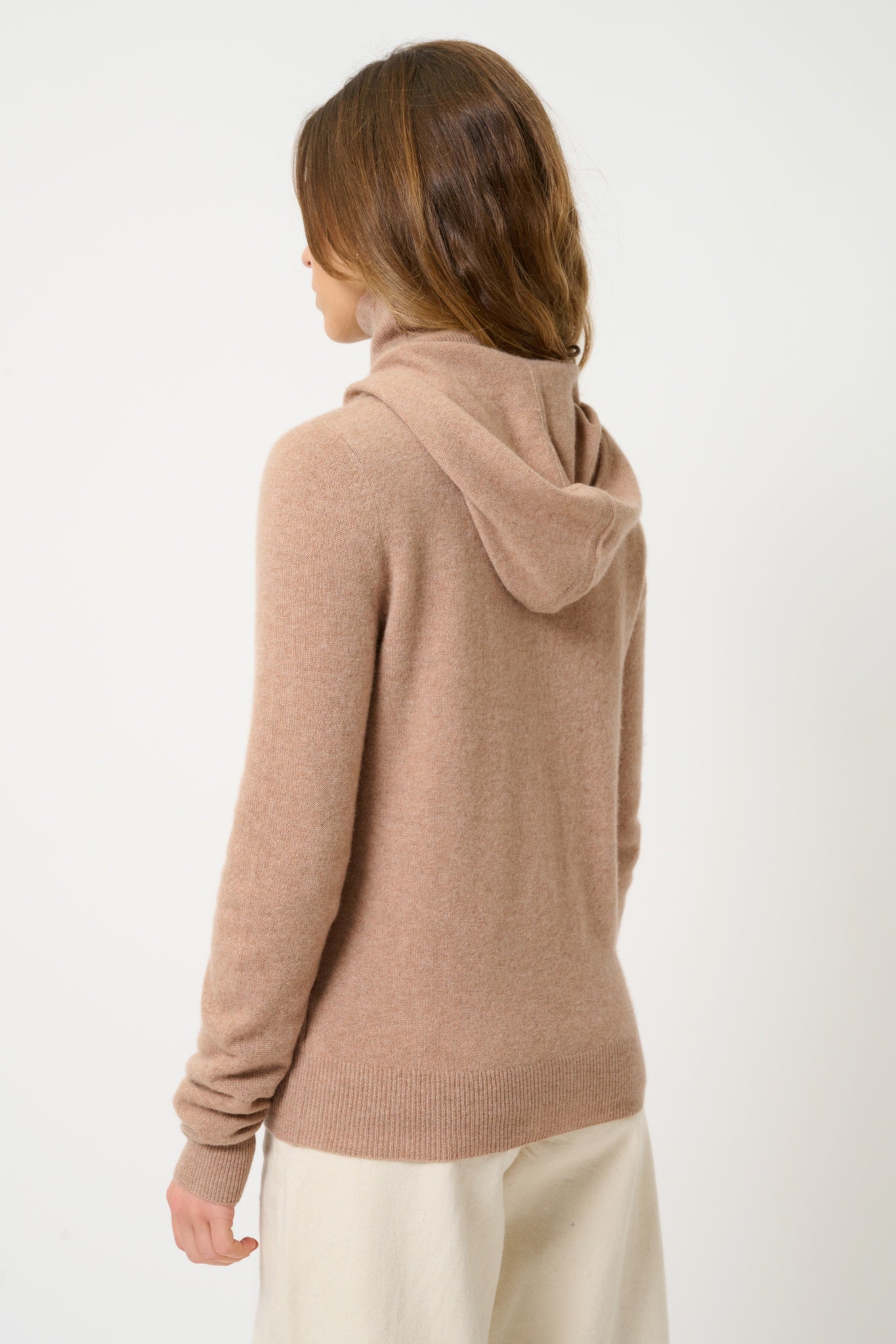 COLOMBIS gilet zippé capuche camel chiné 100% cachemire