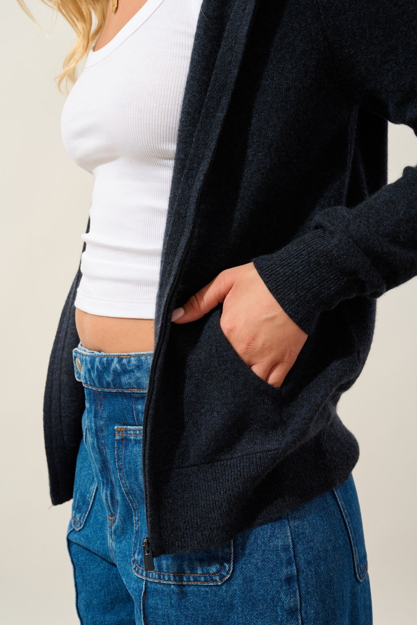 colombis gilet zippé capuche caviar 100% cachemire