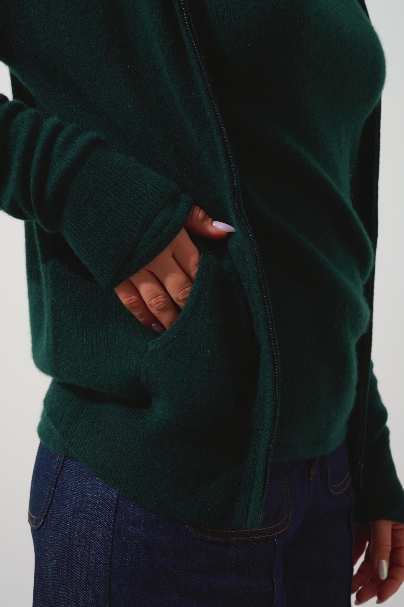 COLOMBIS cypress hooded zip cardigan 100% cashmere