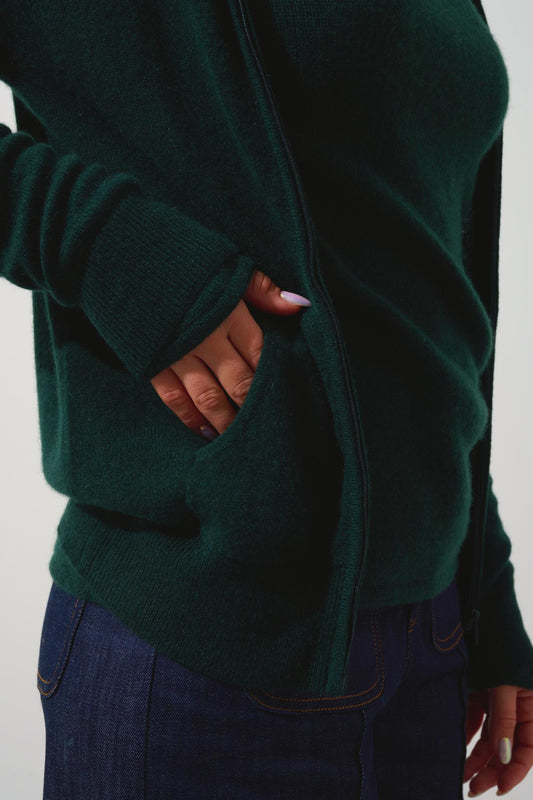 COLOMBIS cypress hooded zip cardigan 100% cashmere