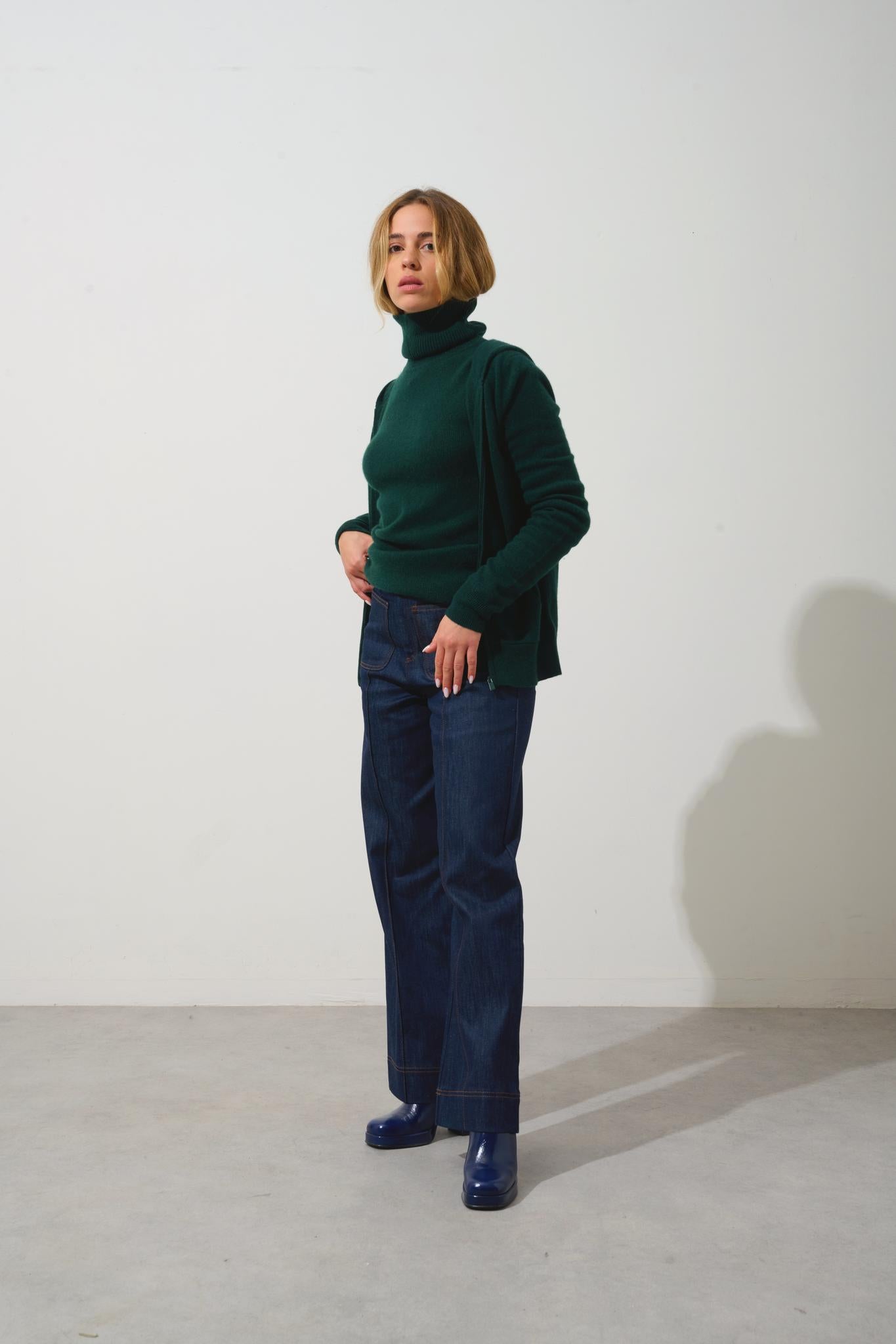 COLOMBIS cypress hooded zip cardigan 100% cashmere