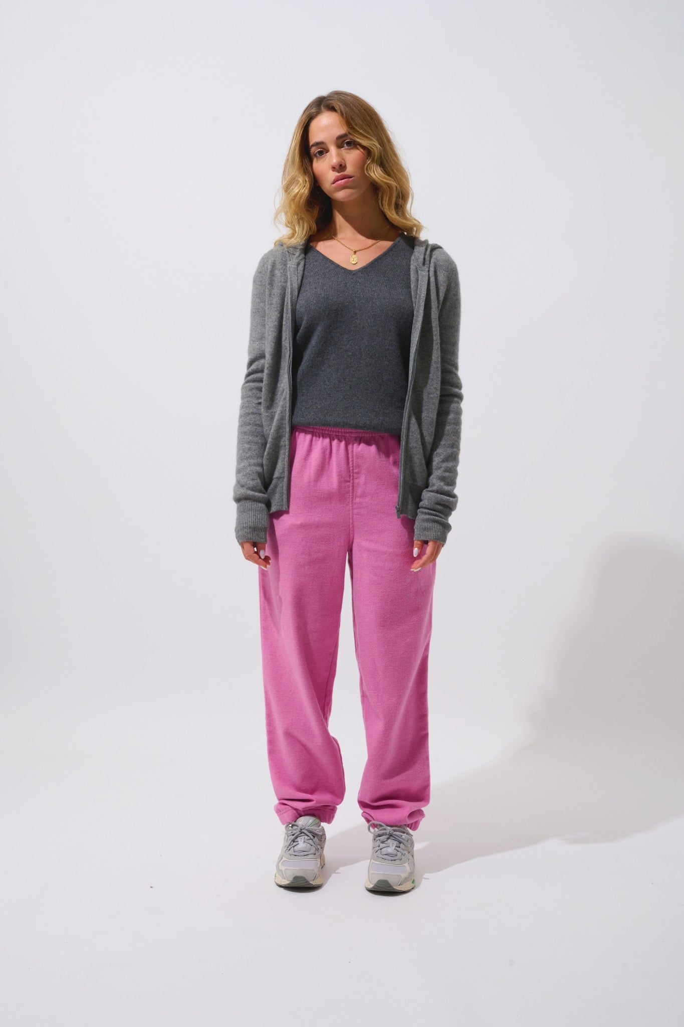 colombis gilet zippé capuche flanelle chiné 100% cachemire