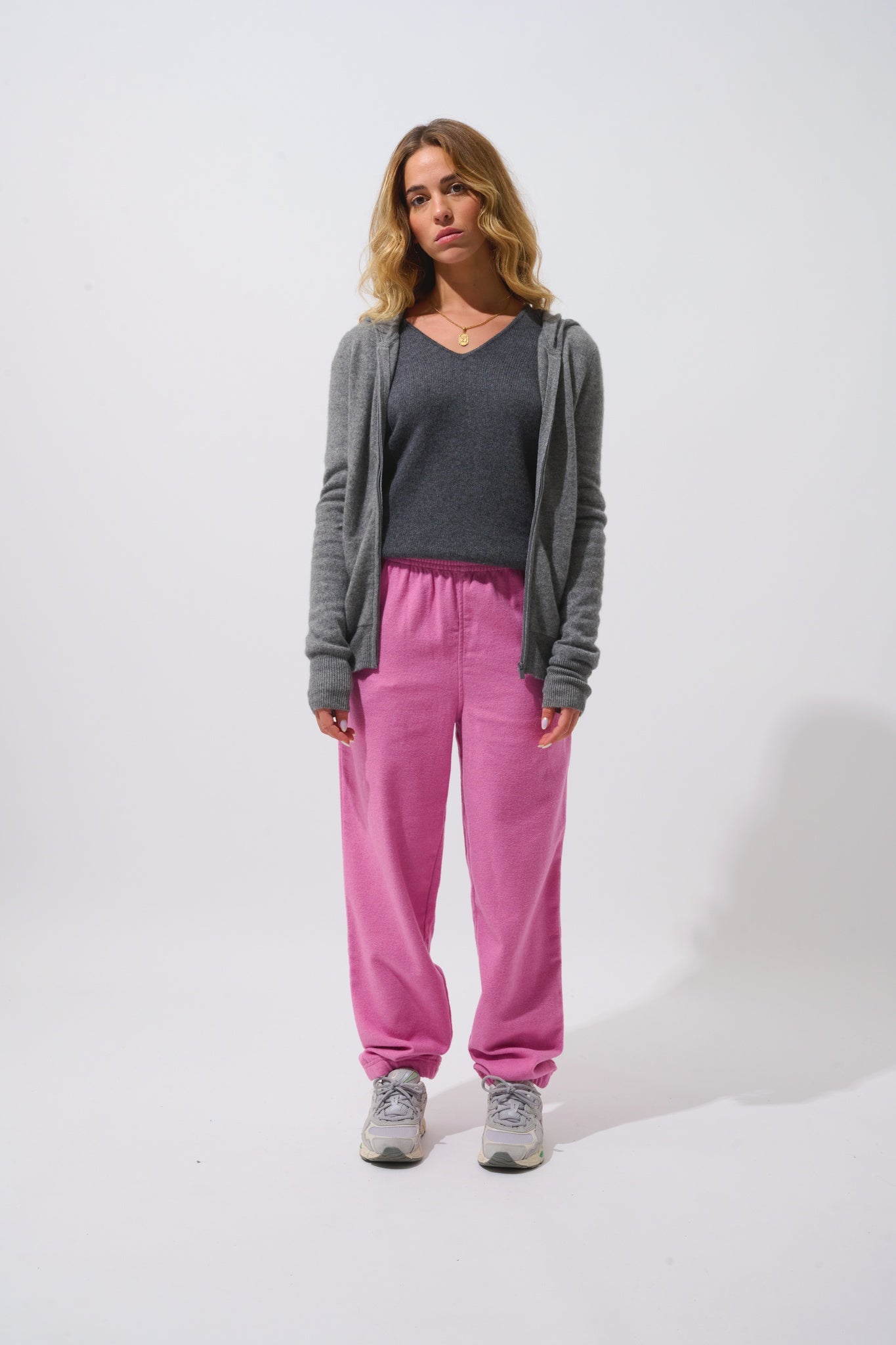 COLOMBIS gilet zippé capuche flanelle chiné 100% cachemire