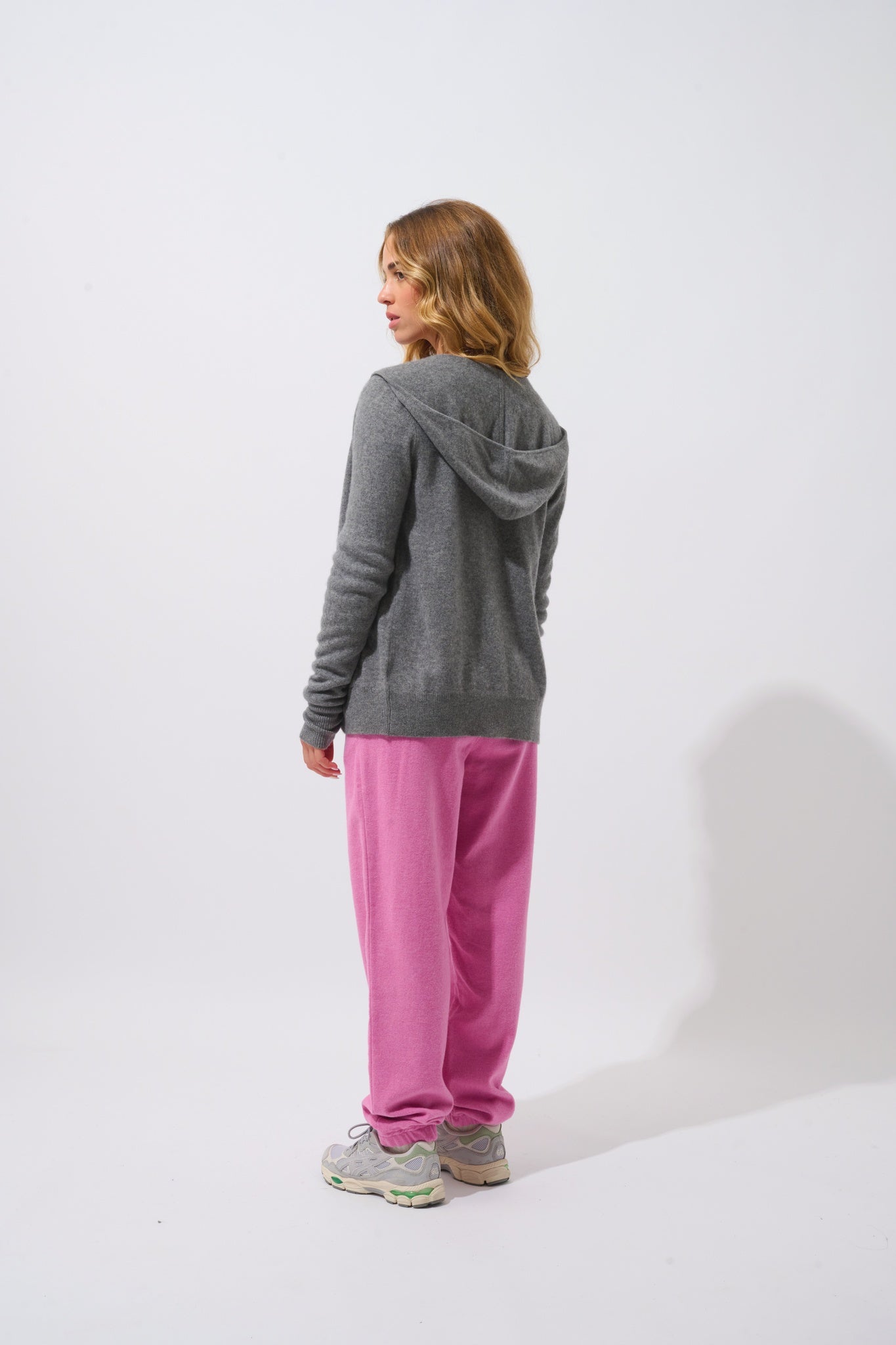 COLOMBIS gilet zippé capuche flanelle chiné 100% cachemire