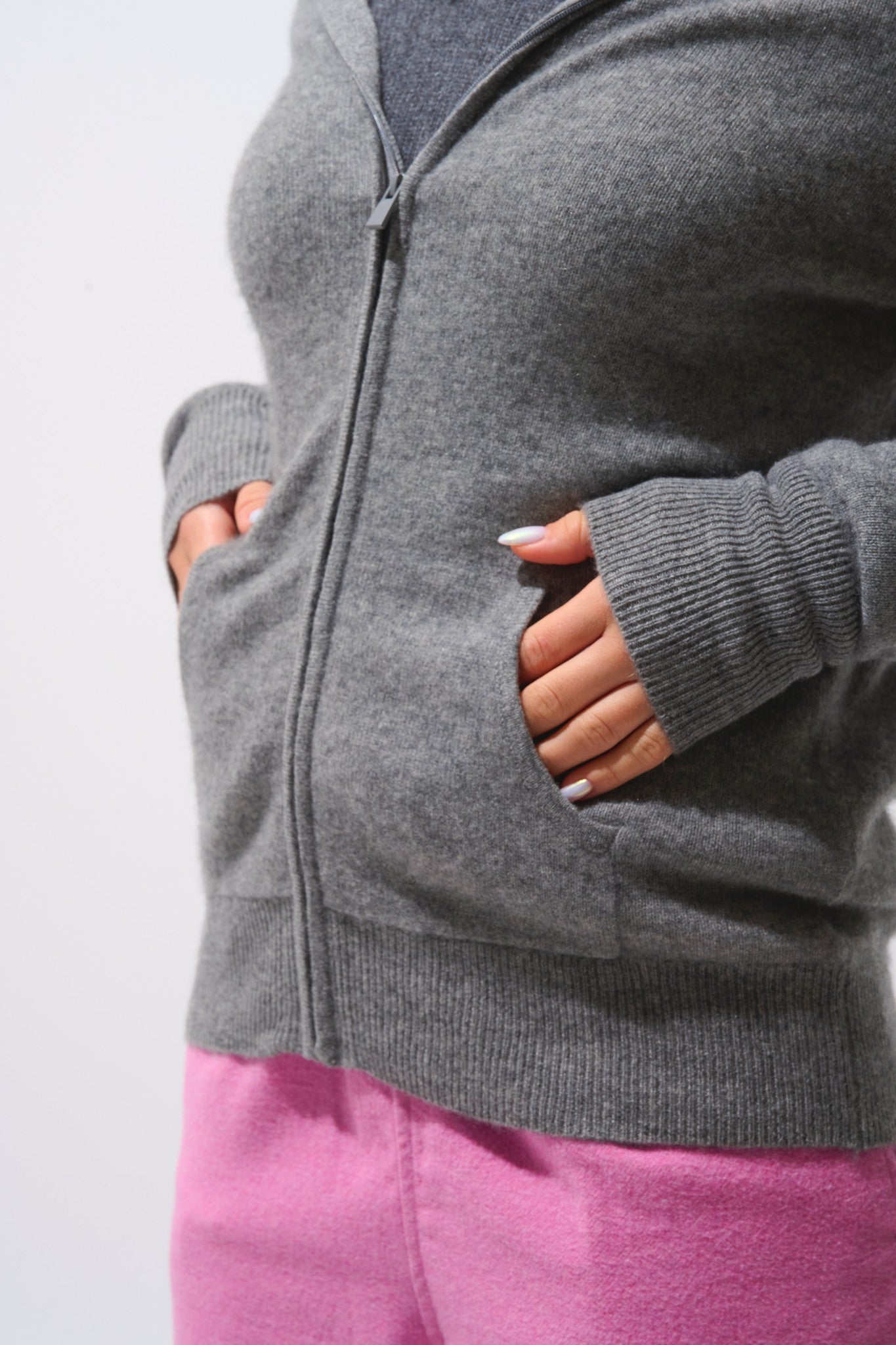 colombis gilet zippé capuche flanelle chiné 100% cachemire