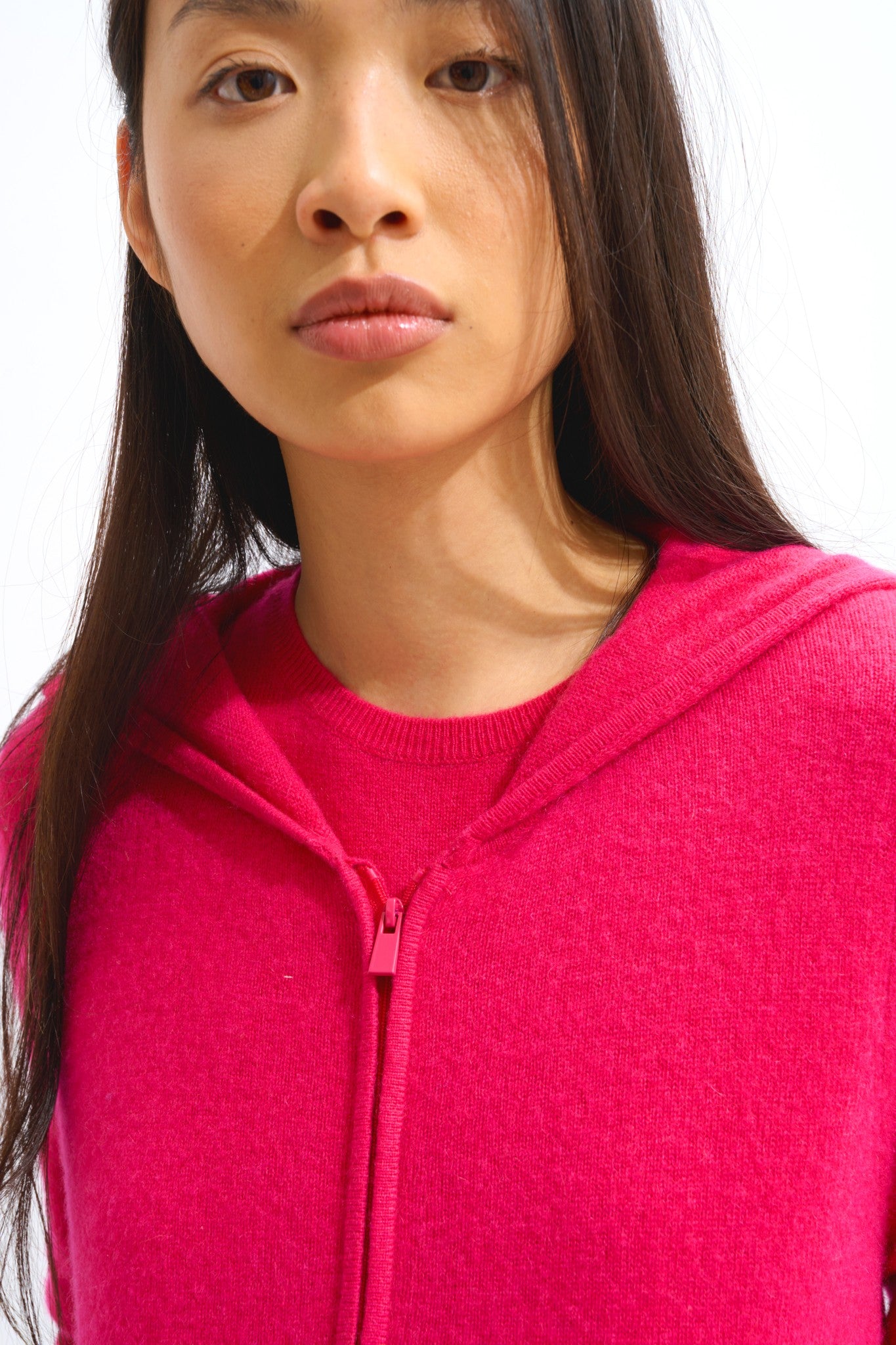 colombis gilet zippé capuche fuchsia 100% cachemire