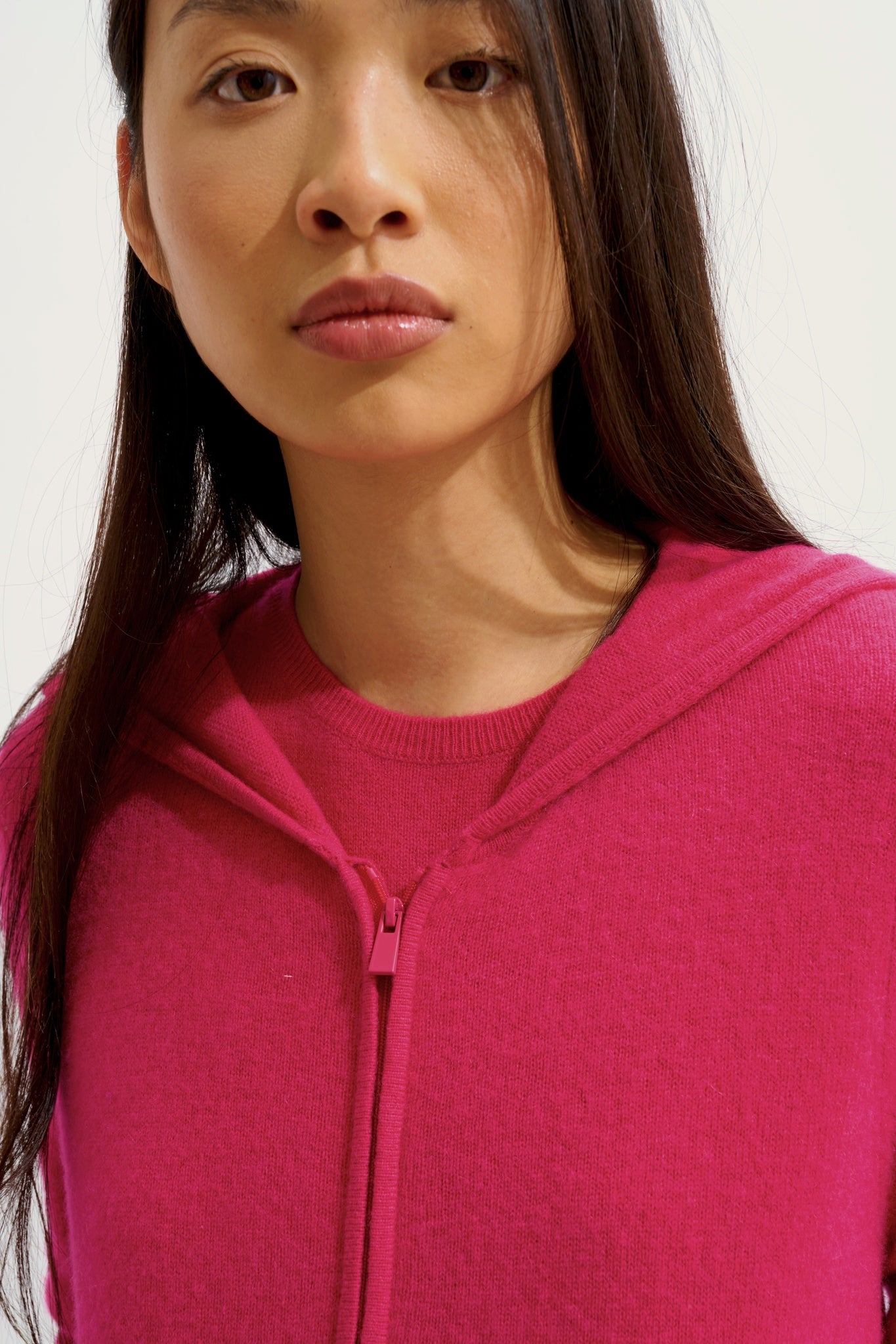COLOMBIS hooded zip cardigan fuchsia 100% cashmere