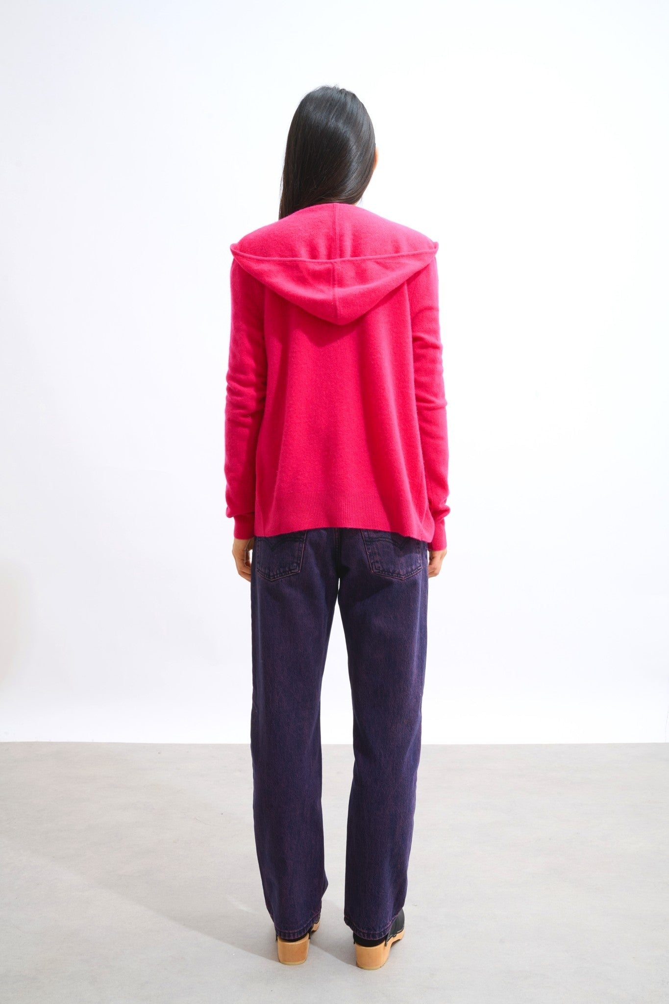 colombis gilet zippé capuche fuchsia 100% cachemire