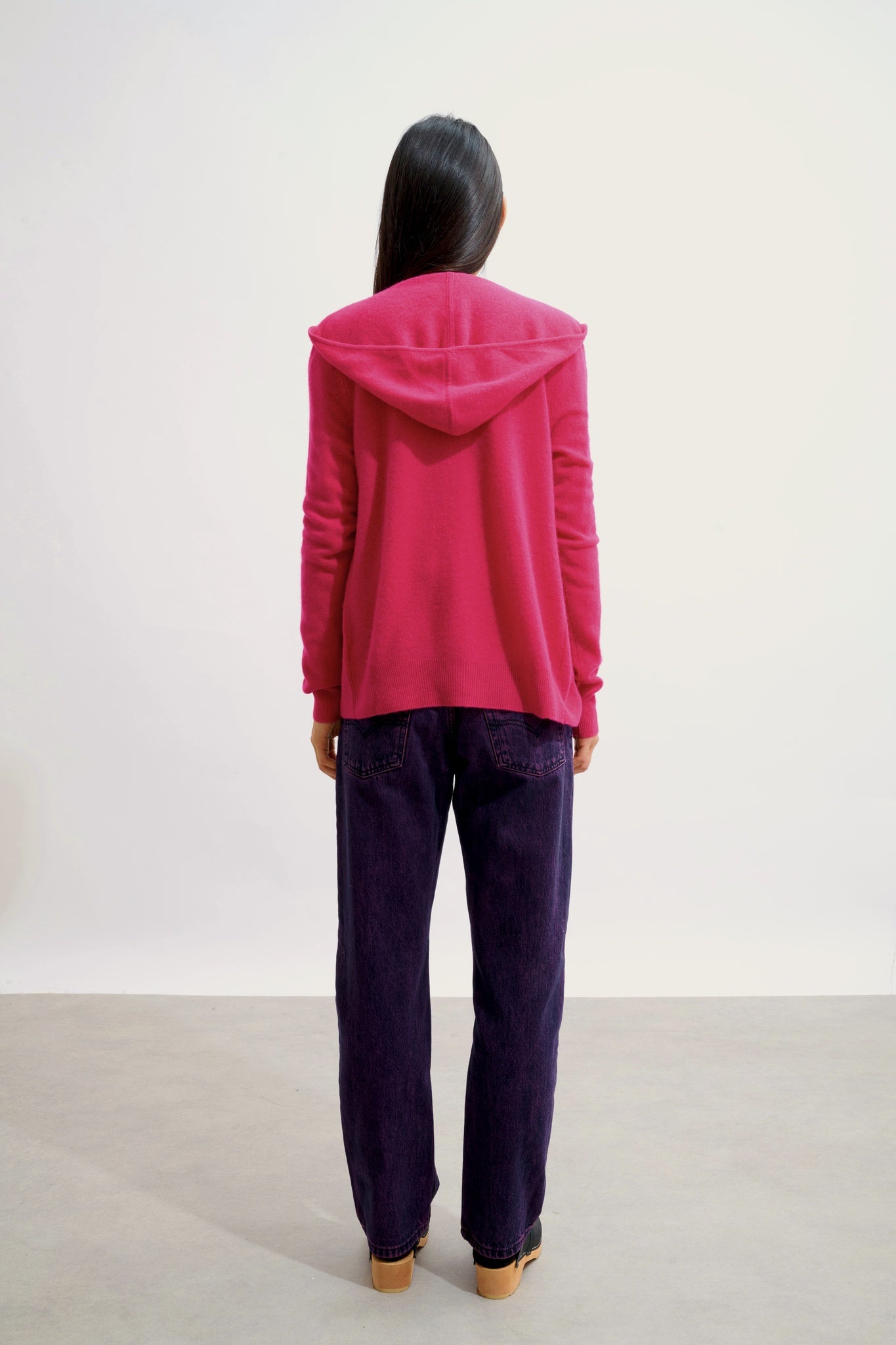 COLOMBIS hooded zip cardigan fuchsia 100% cashmere
