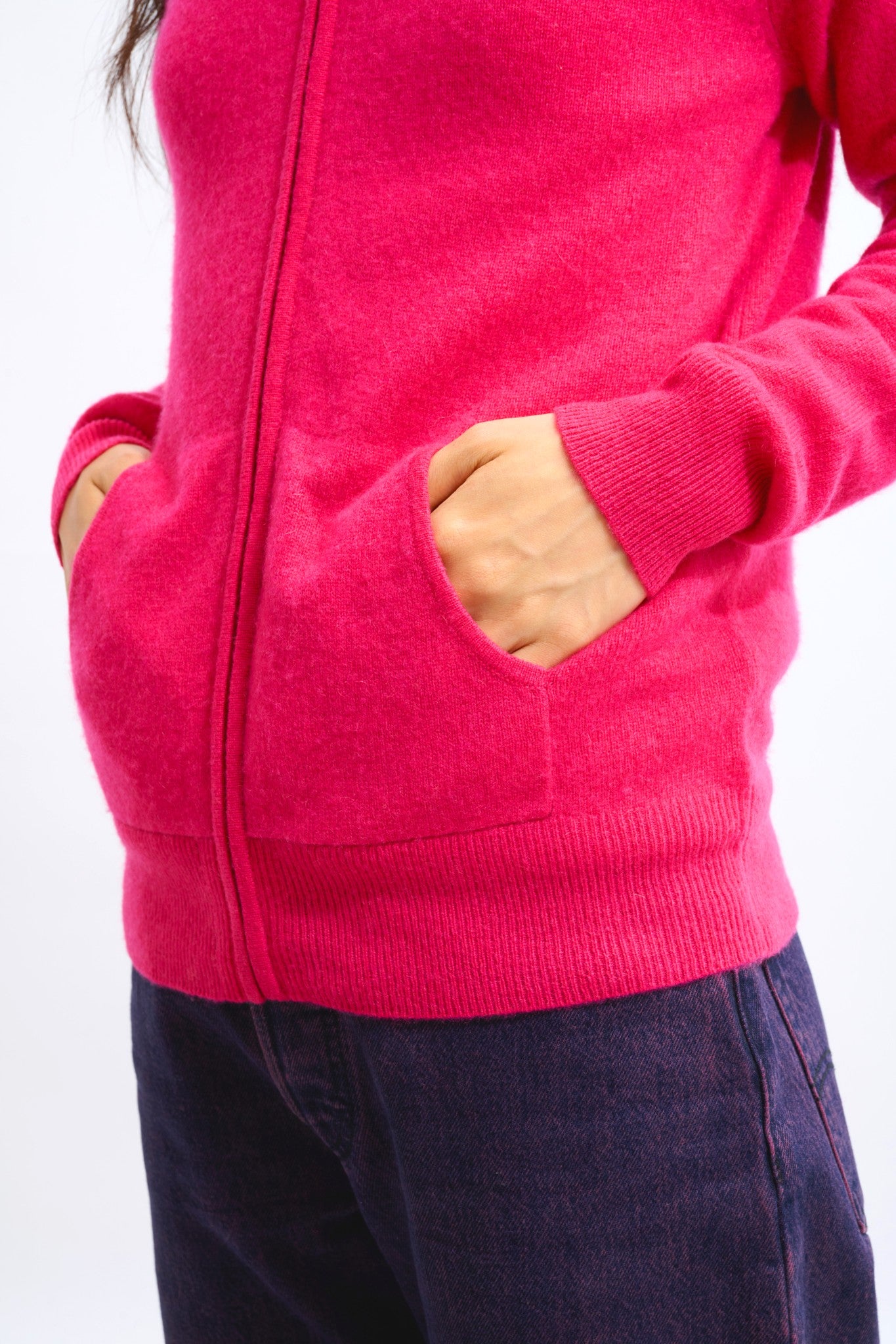 colombis gilet zippé capuche fuchsia 100% cachemire