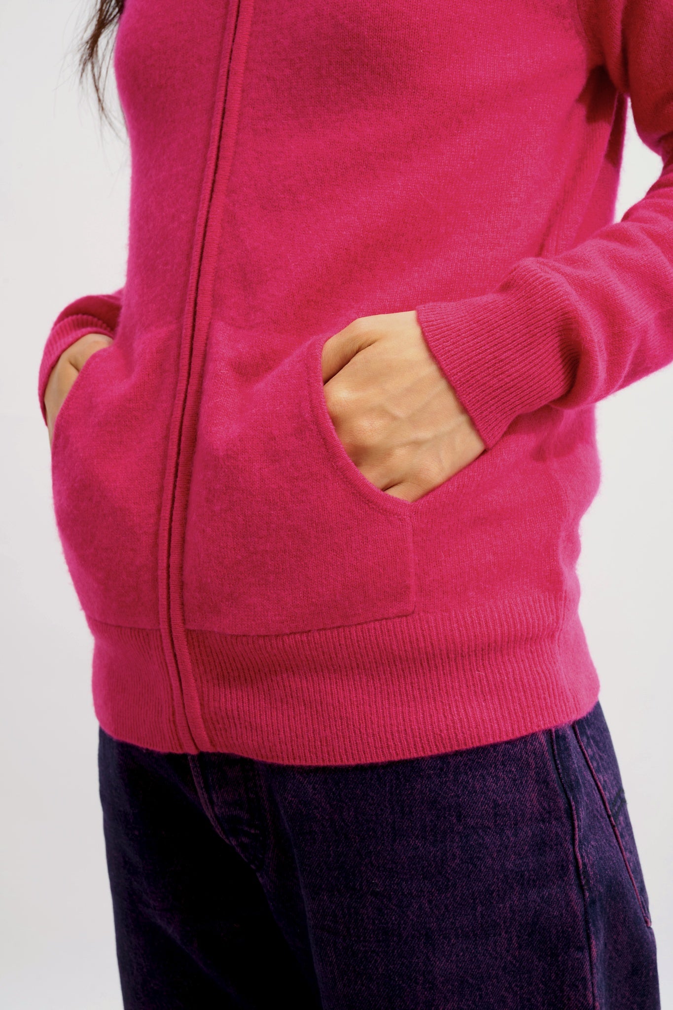 COLOMBIS hooded zip cardigan fuchsia 100% cashmere