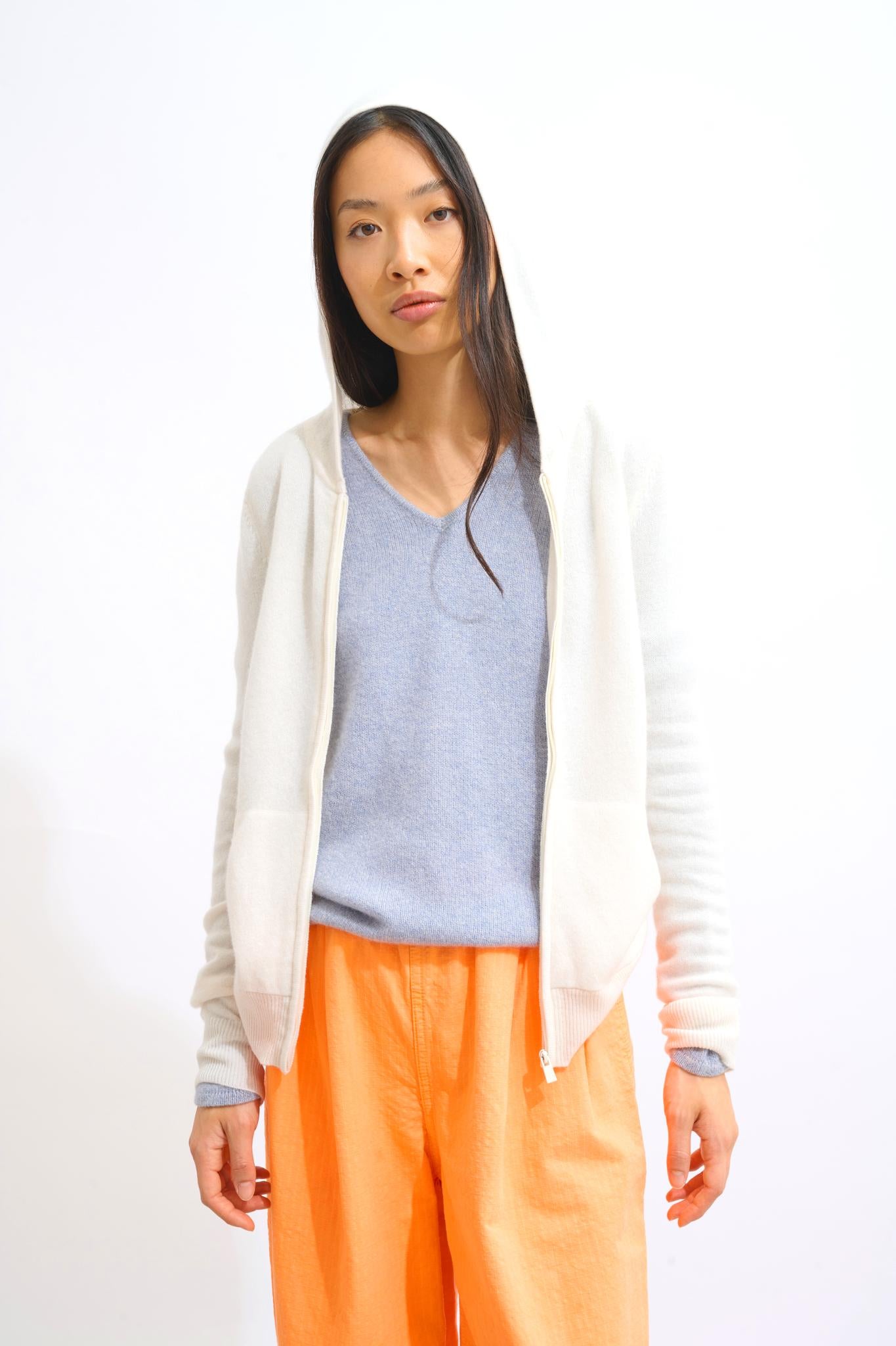 COLOMBIS ivory hooded zip cardigan 100% cashmere