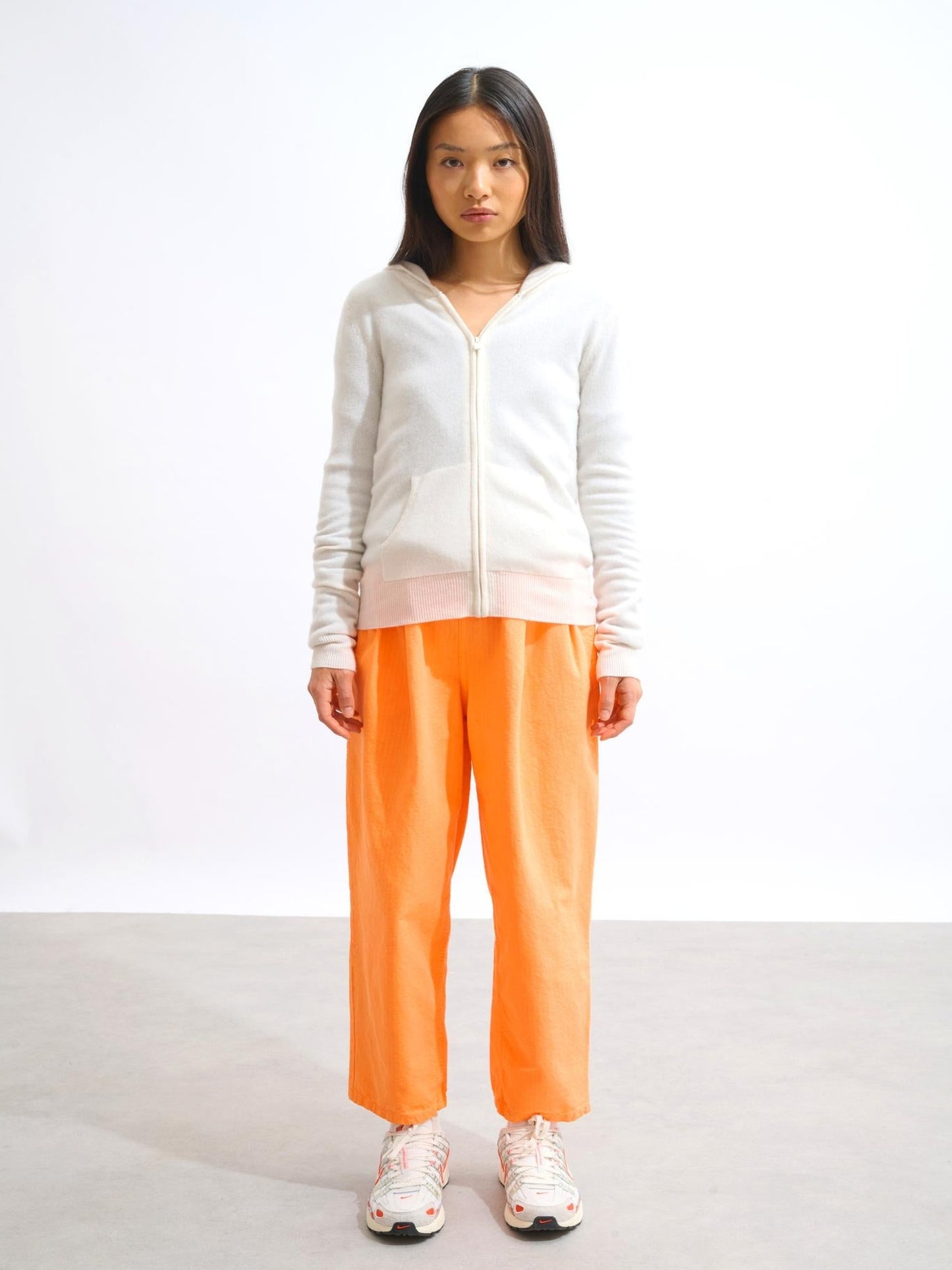 COLOMBIS gilet zippé capuche ivoire 100% cachemire