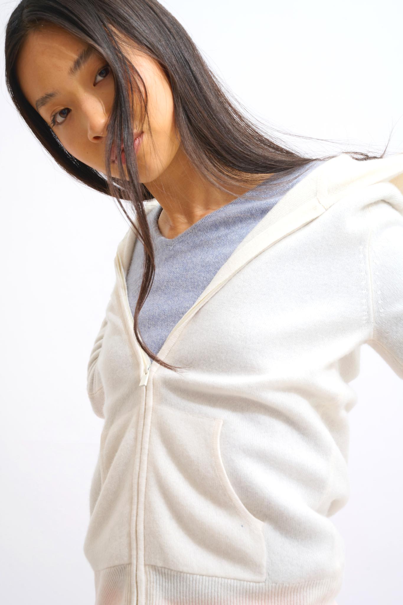 COLOMBIS ivory hooded zip cardigan 100% cashmere