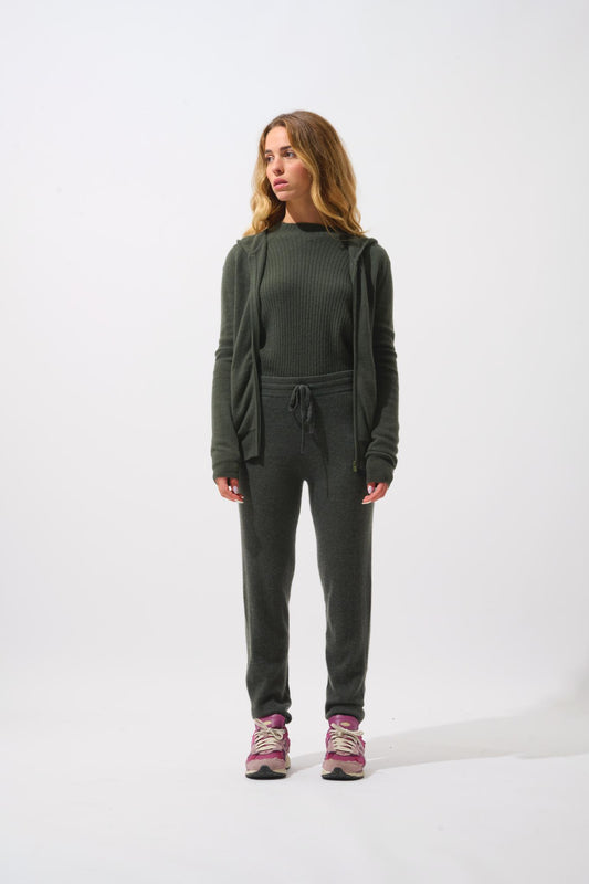 COLOMBIS khaki hooded zip cardigan 100% cashmere