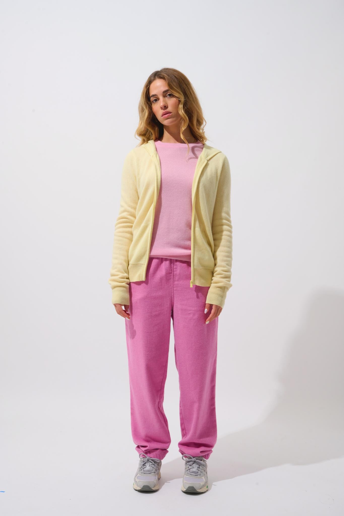 COLOMBIS gilet zippé capuche limonade 100% cachemire