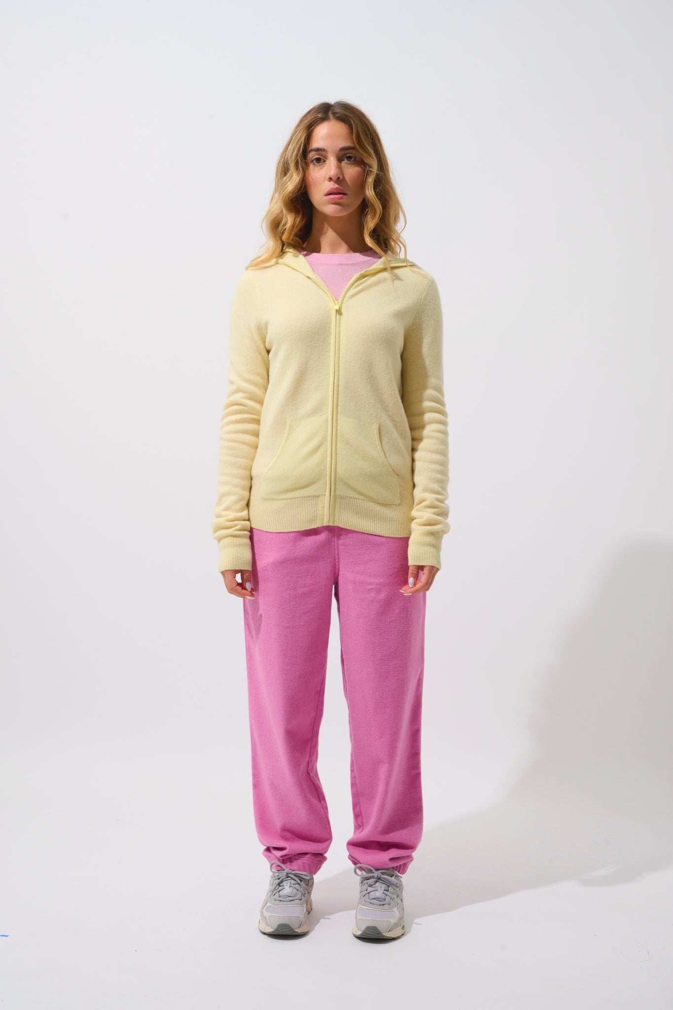 COLOMBIS 100% cashmere lemonade hooded zip cardigan