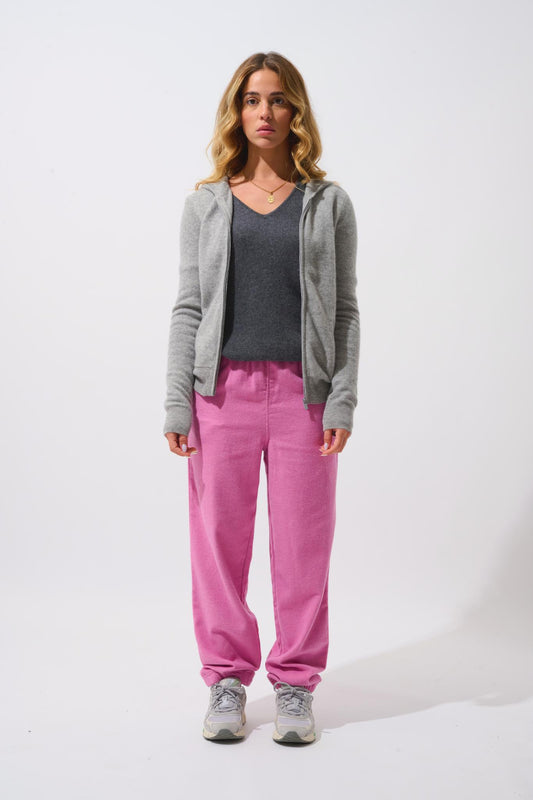 COLOMBIS nuage chiné 100% cashmere hooded zip cardigan