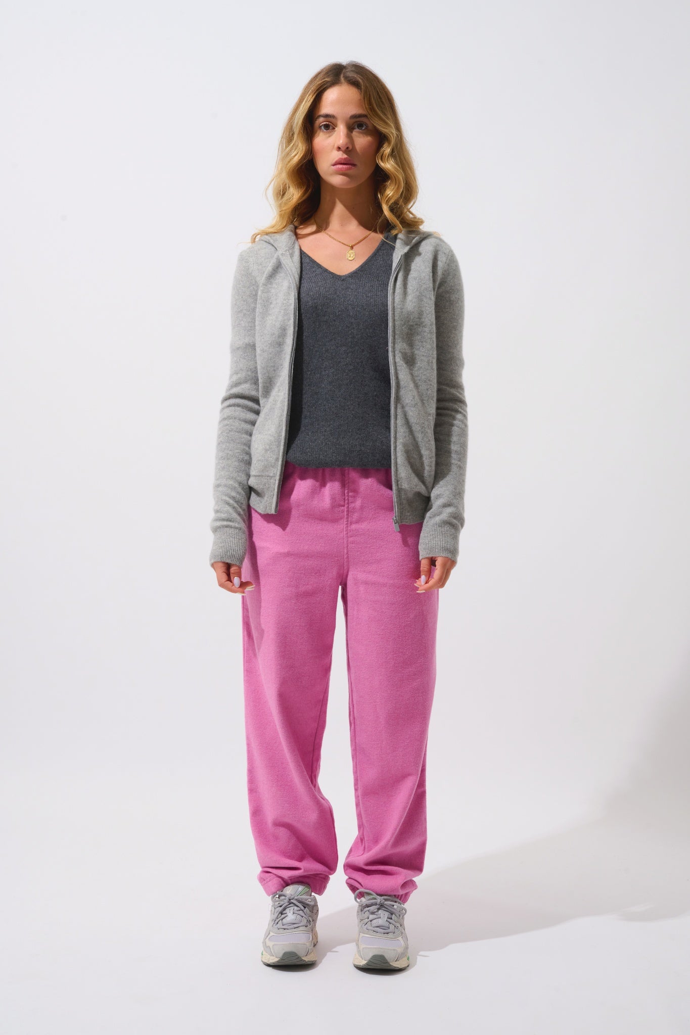 COLOMBIS gilet zippé capuche nuage chiné 100% cachemire