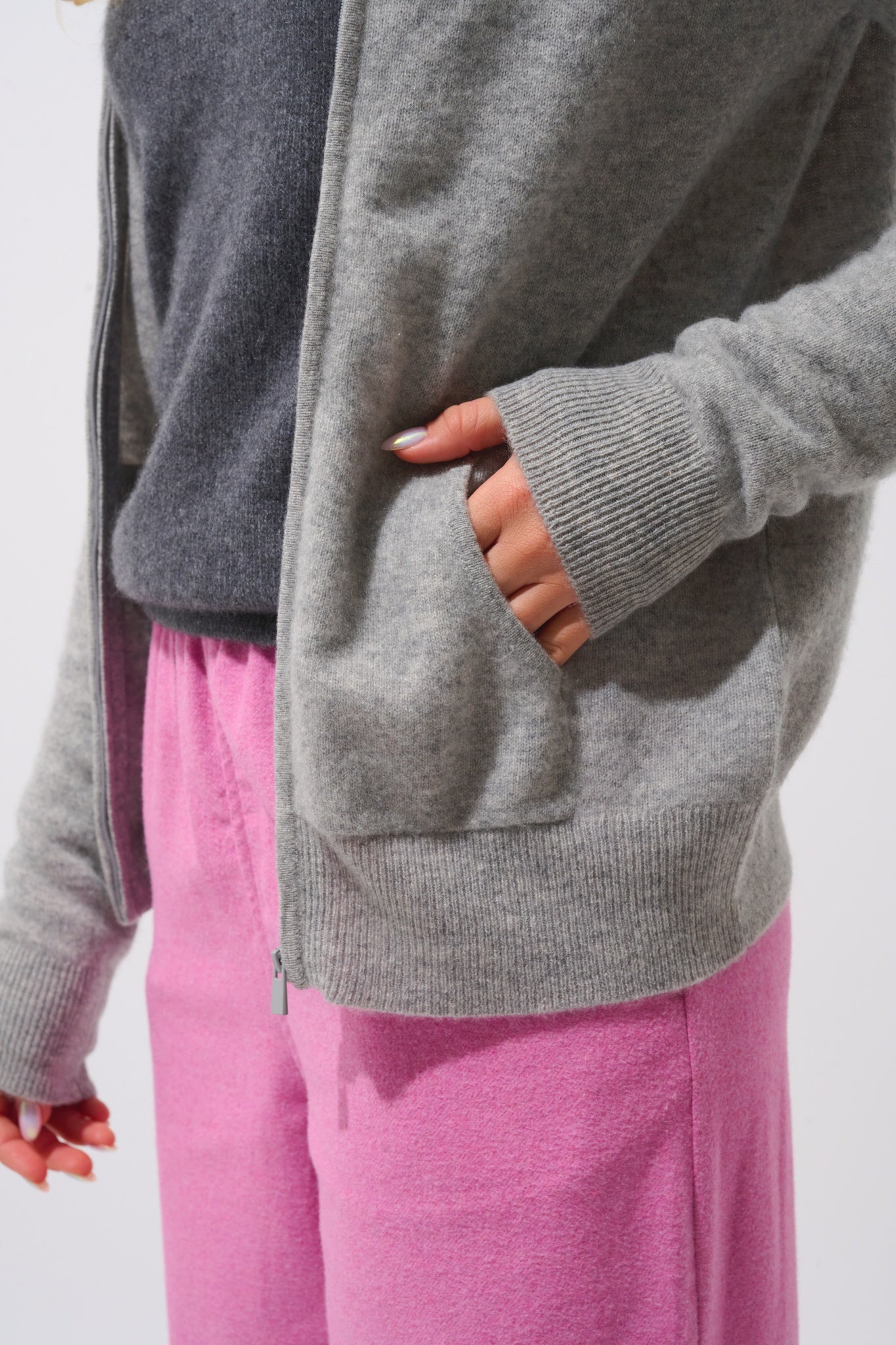 COLOMBIS gilet zippé capuche nuage chiné 100% cachemire