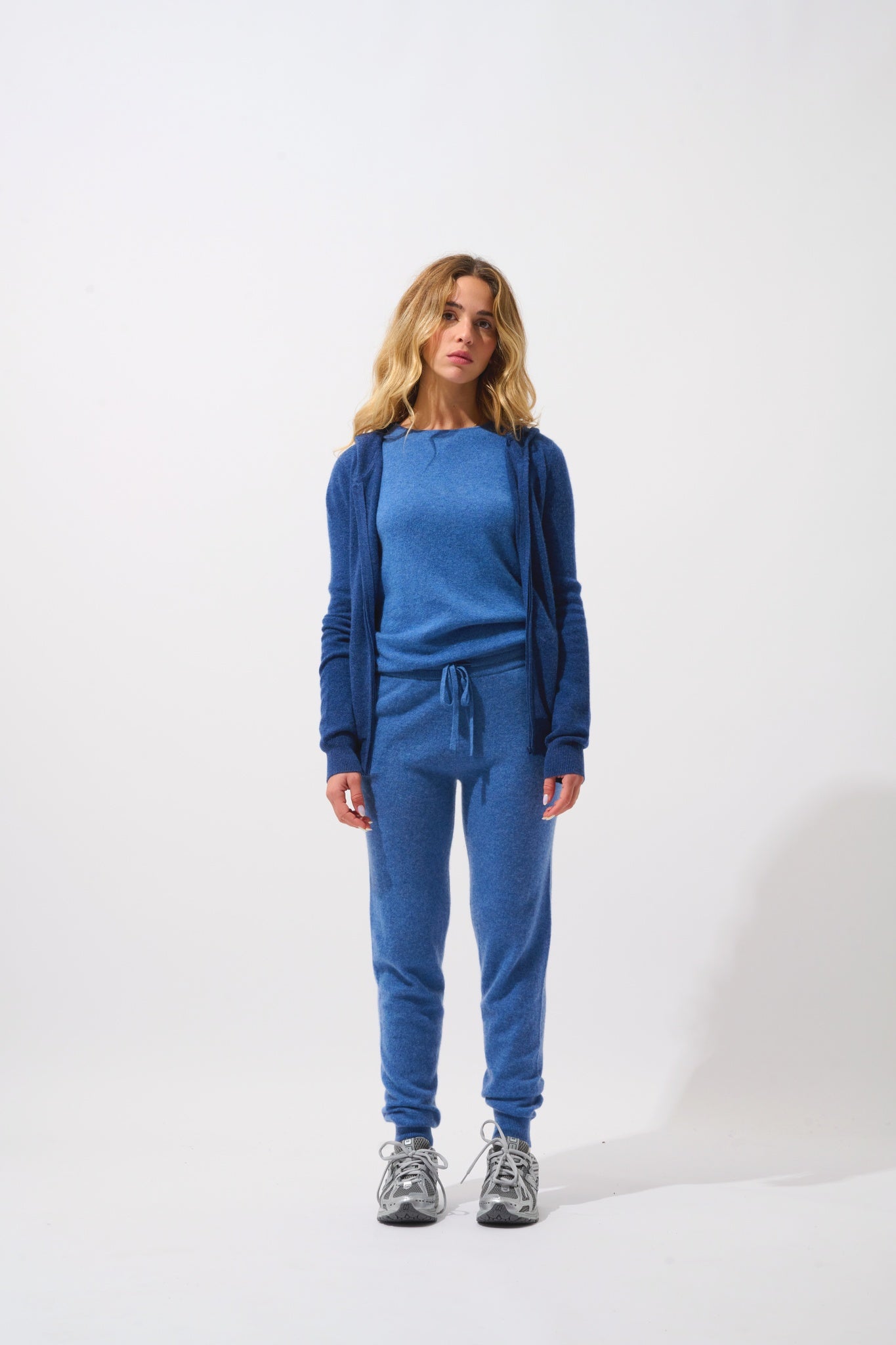 COLOMBIS gilet zippé capuche ocean chiné 100% cachemire