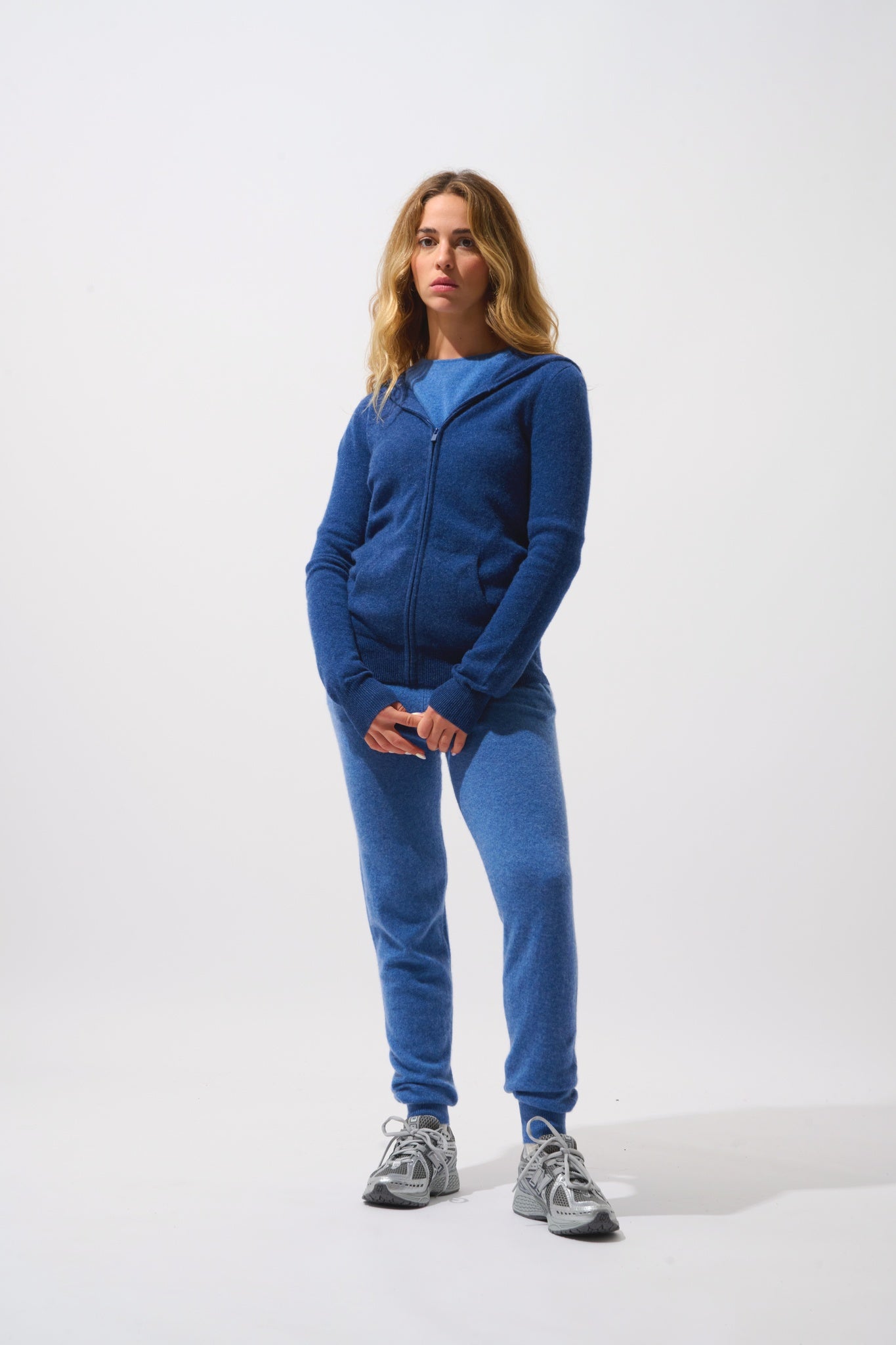 COLOMBIS gilet zippé capuche ocean chiné 100% cachemire