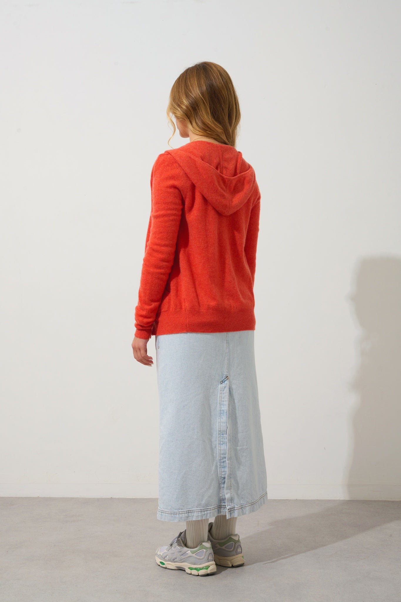 COLOMBIS gilet zippé capuche orange chiné 100% cachemire