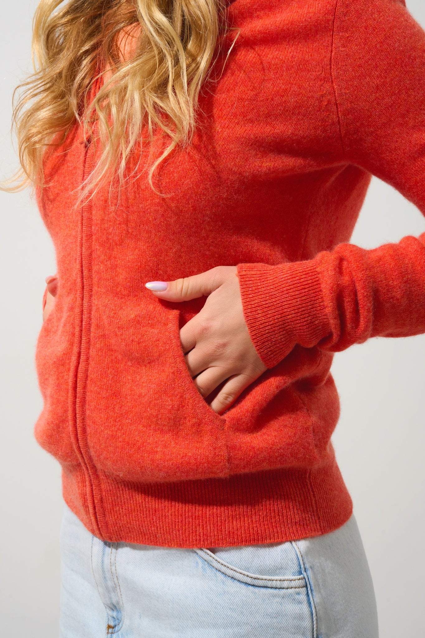 COLOMBIS gilet zippé capuche orange chiné 100% cachemire