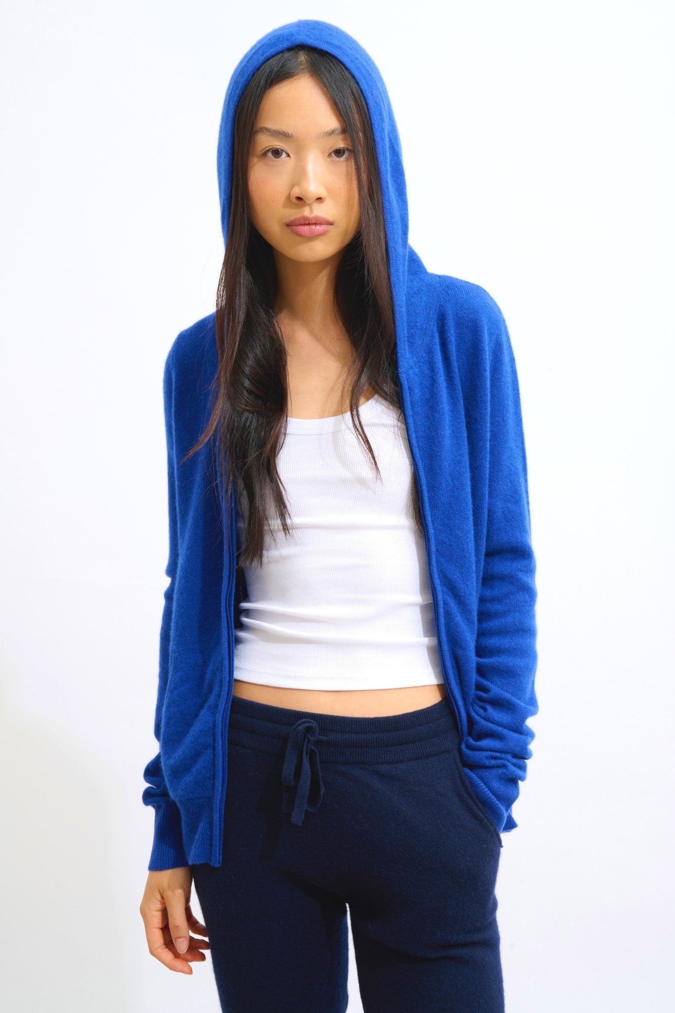 colombis gilet zippé capuche outremer 100% cachemire