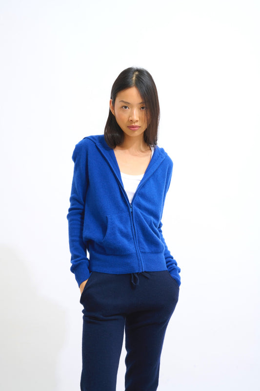 colombis gilet zippé capuche outremer 100% cachemire