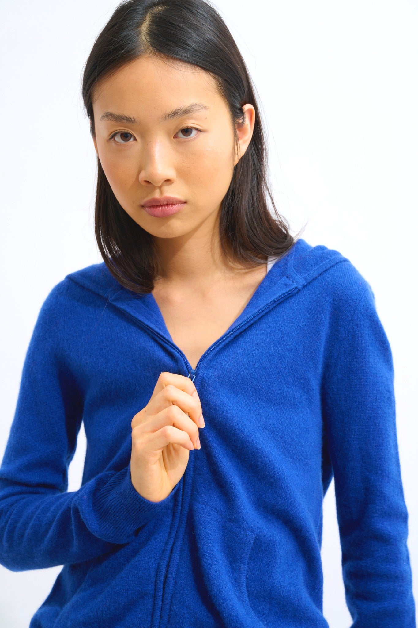 colombis gilet zippé capuche outremer 100% cachemire